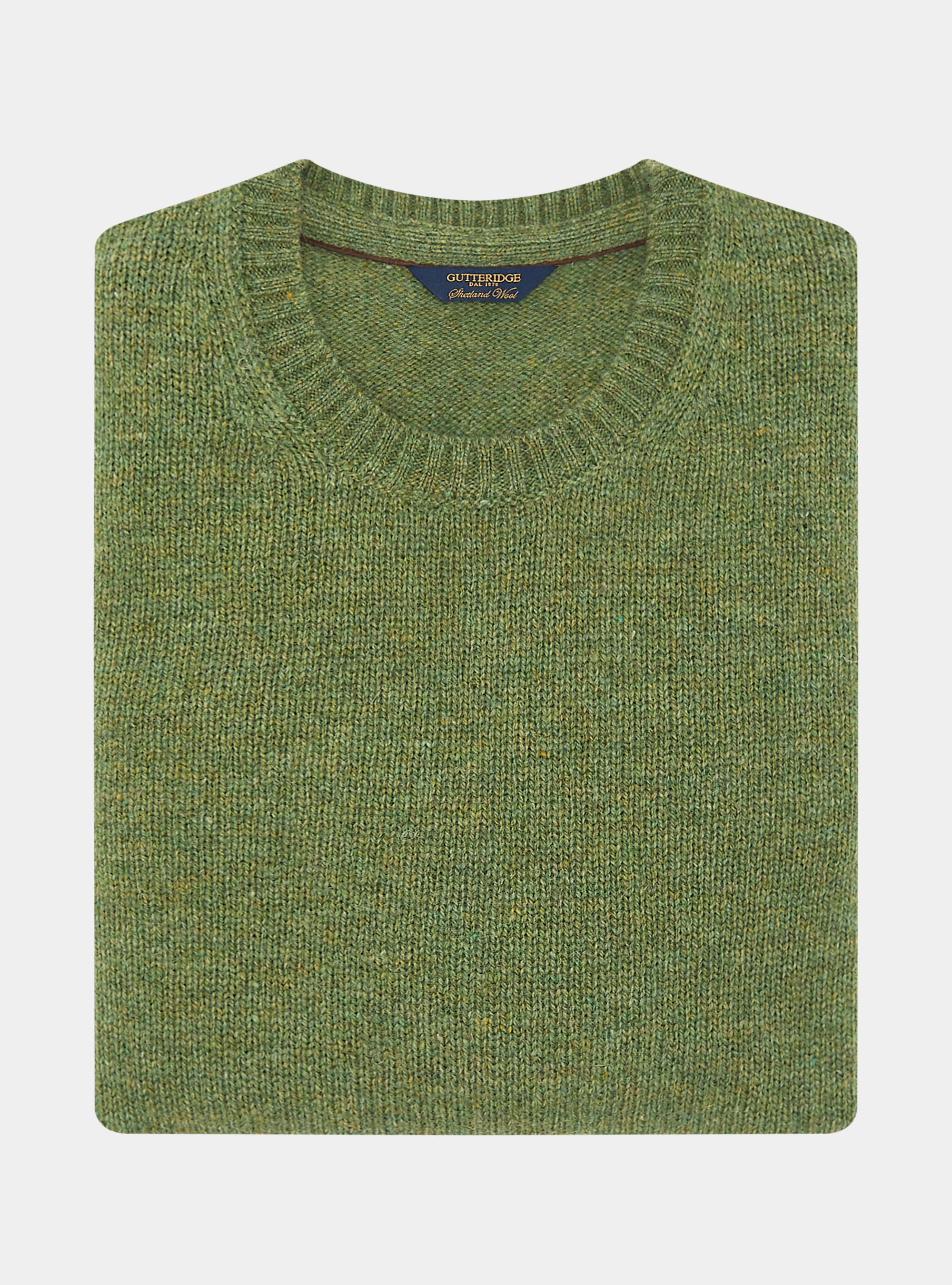Shetland wool crew-neck sweater, OLIVE