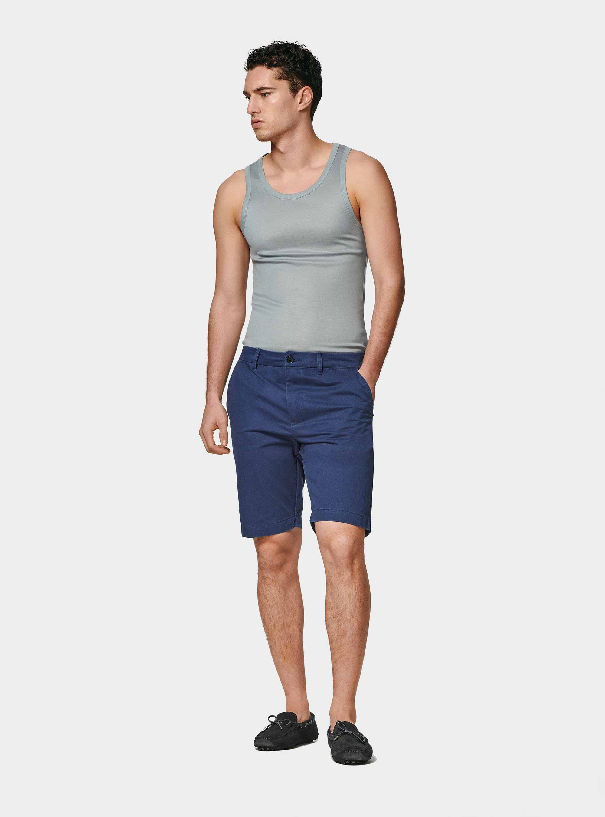 Cotton twill bermuda shorts, BLUE