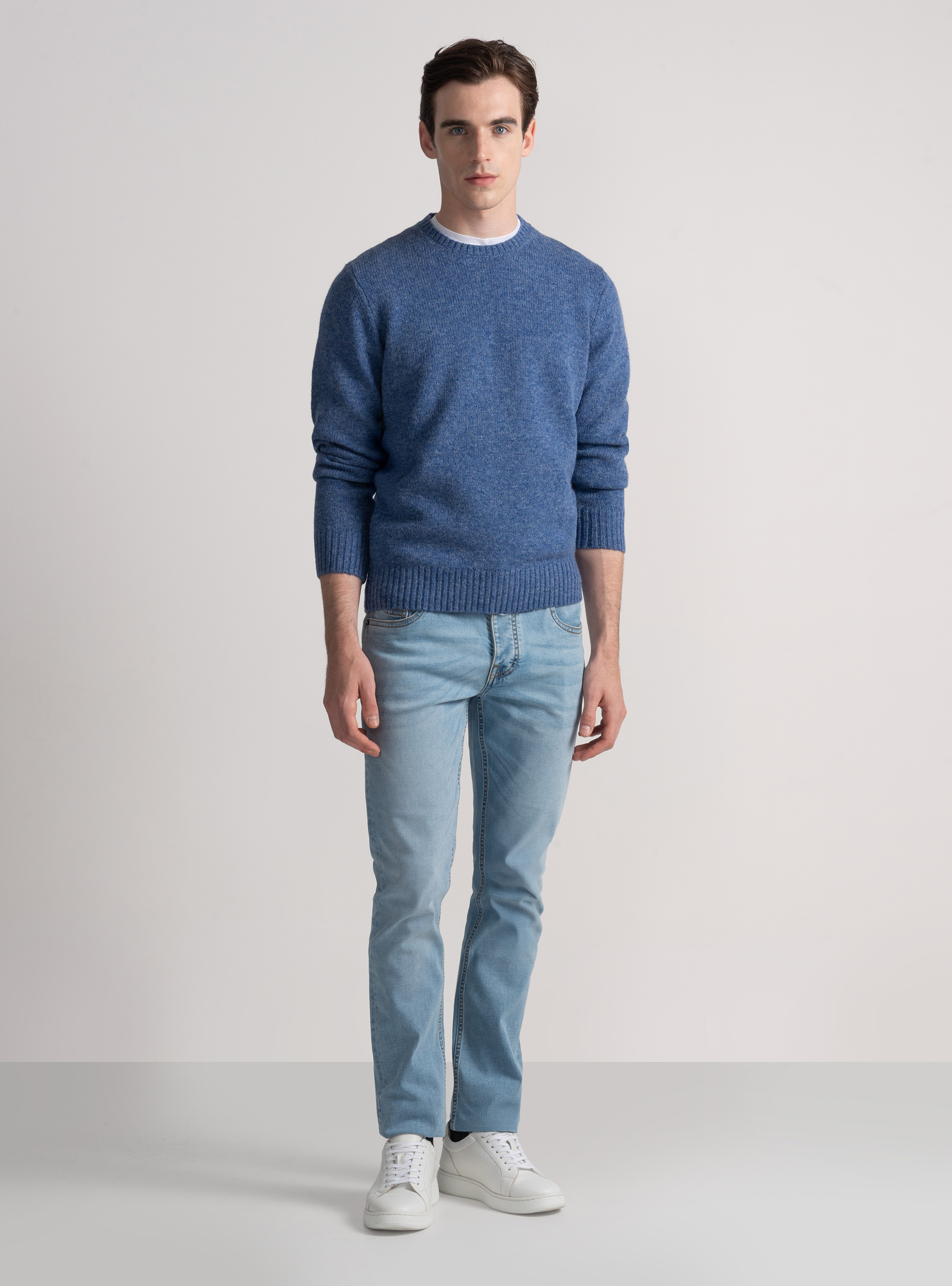 Punto de lana Shetland con cuello redondo, 0243C DENIM