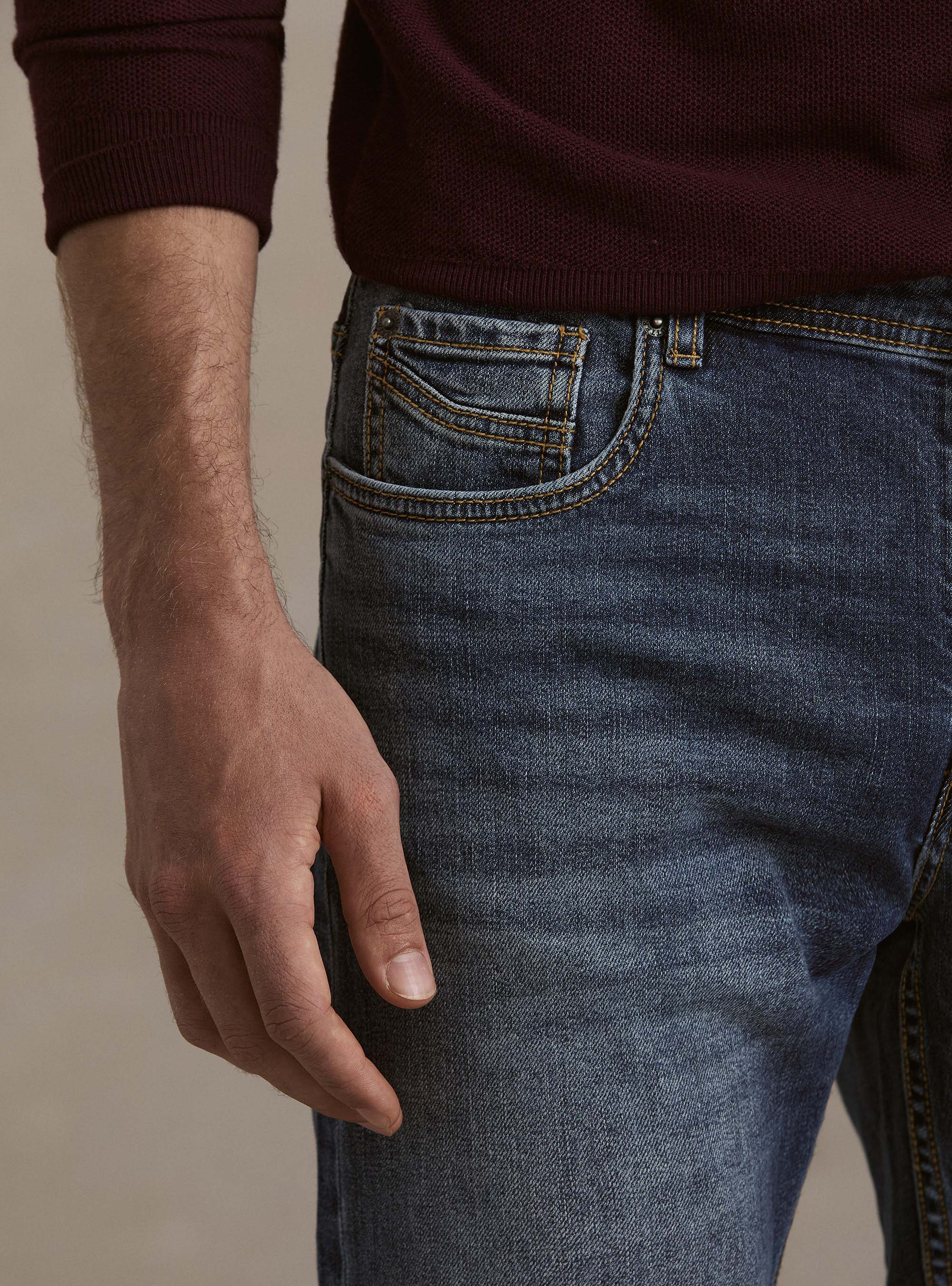 Stretch cotton denim, NAVY BLUE