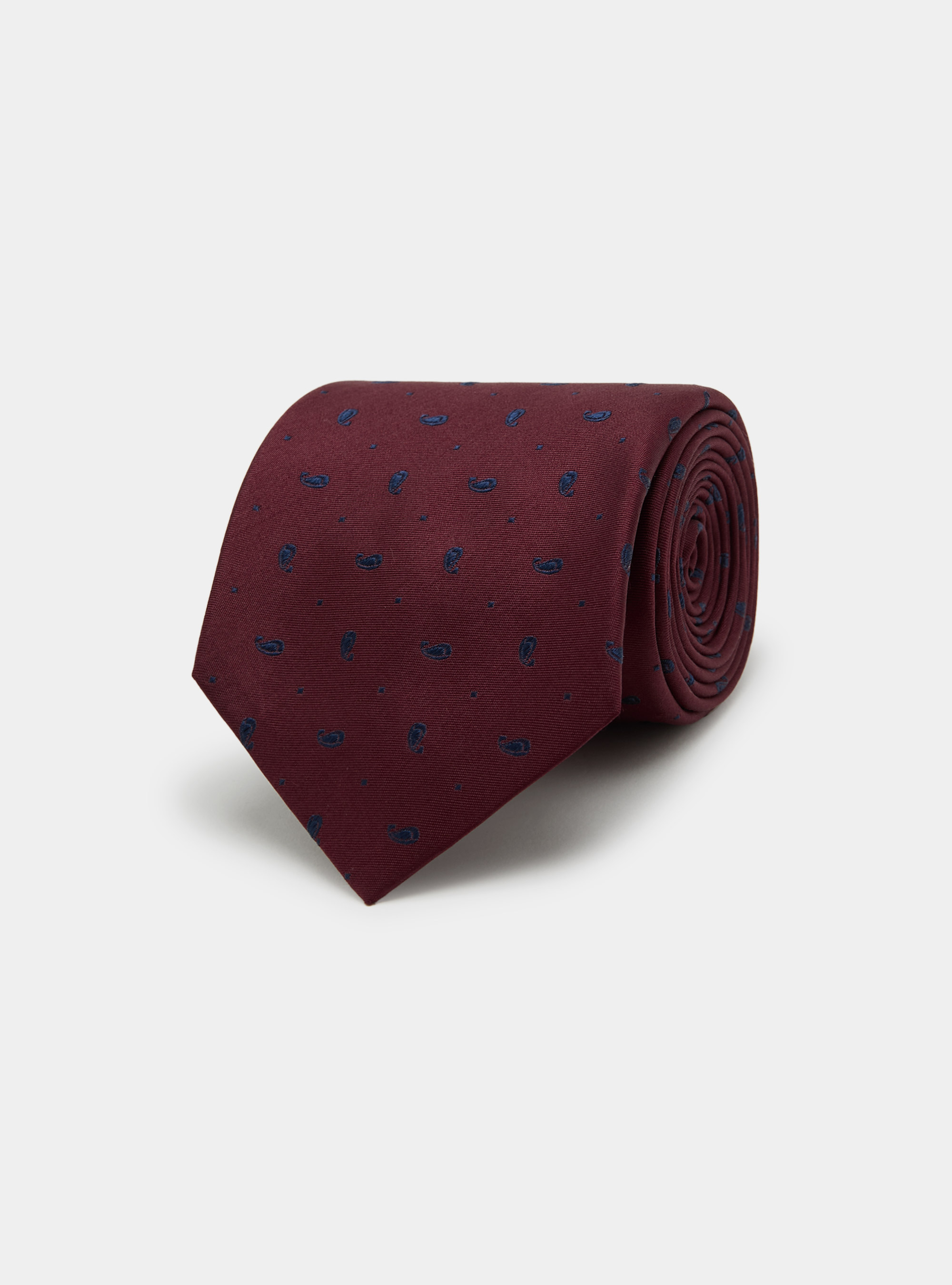 Cravatta in seta jacquard motivo paisley, BORDEAUX/NAVY BN02