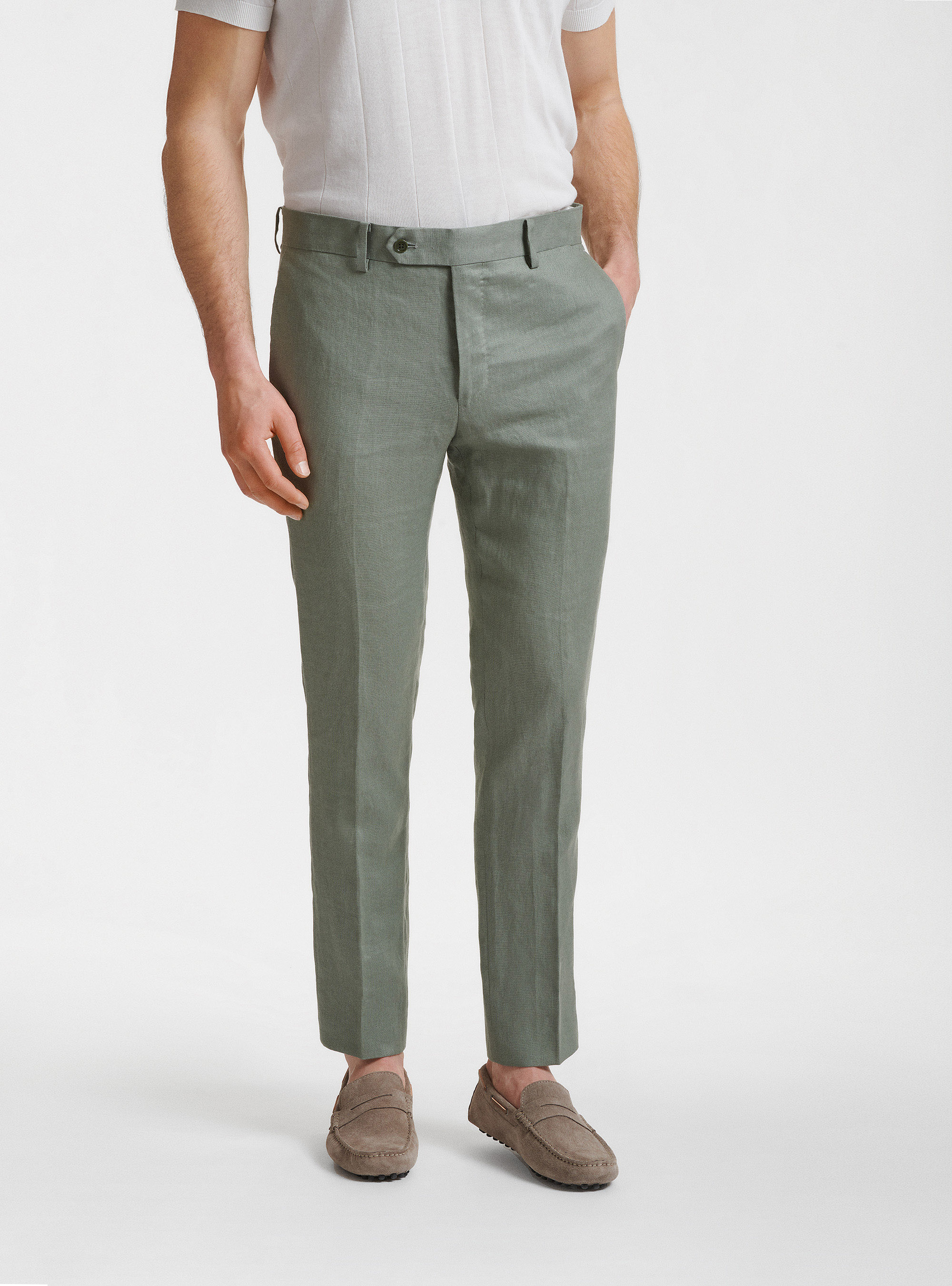 Pantaloni per abito in puro lino, SALVIA 0602C