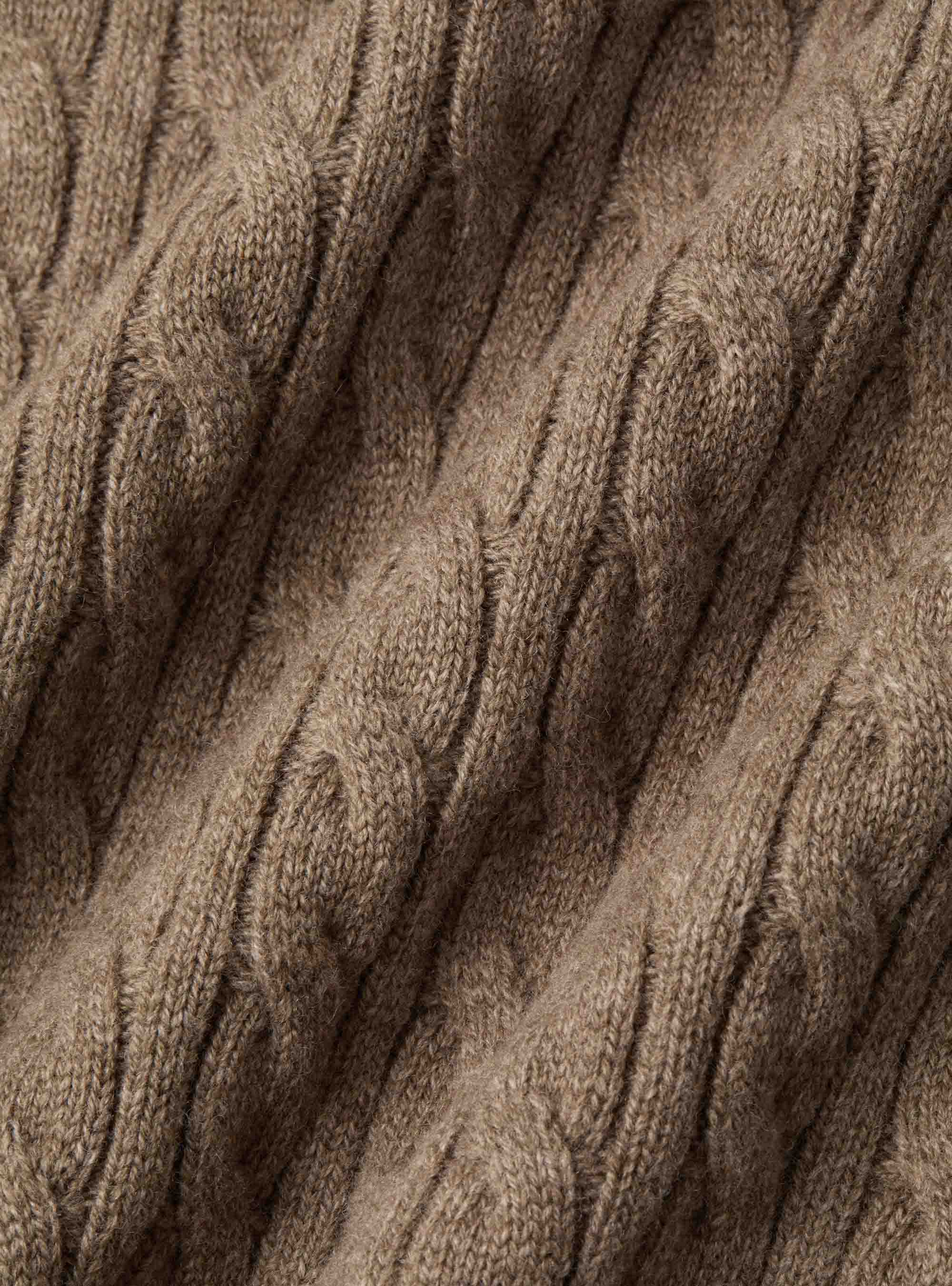 Maglia lupetto a trecce in lana e cashmere, FANGO