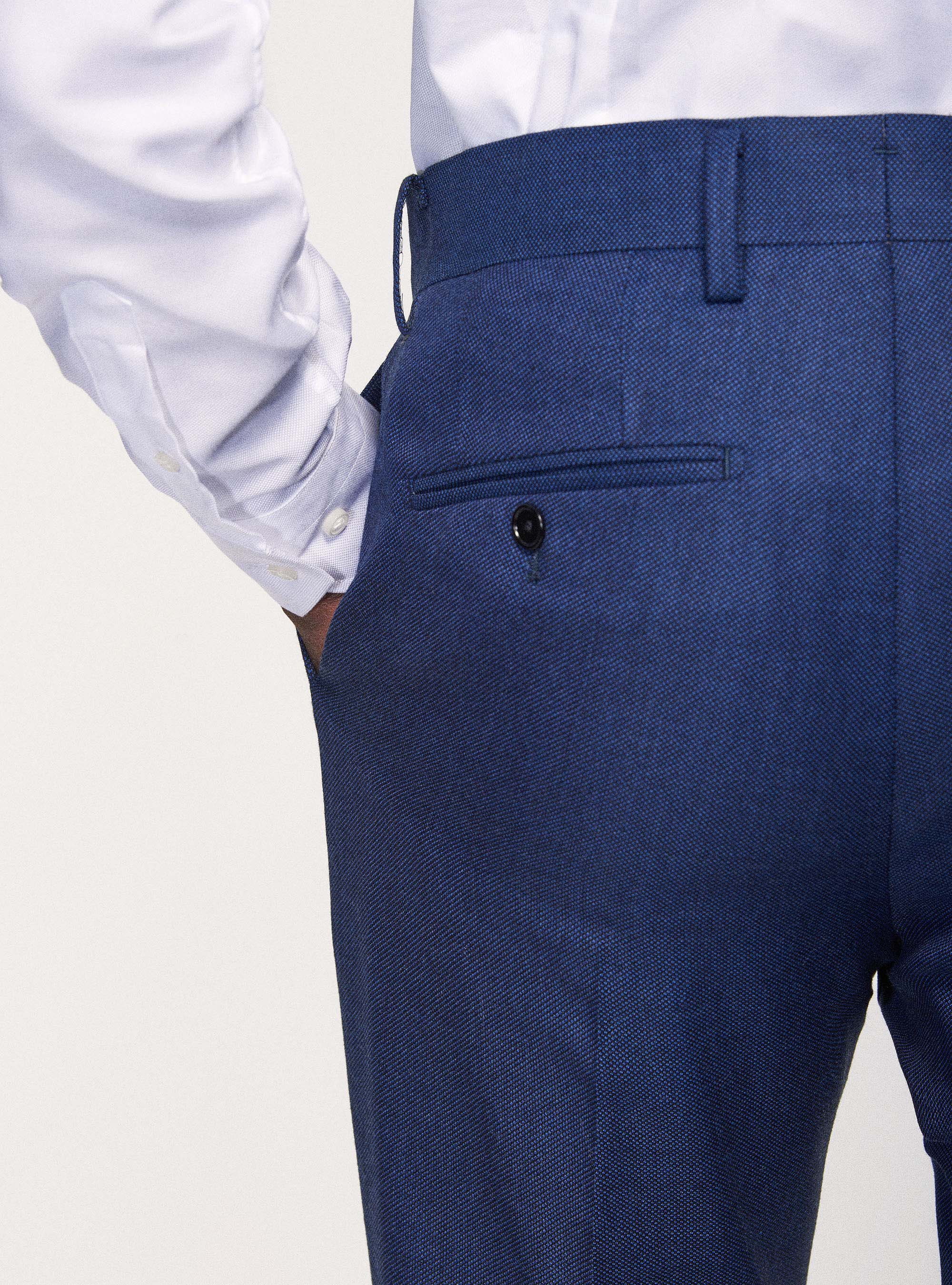 Pantaloni per abito in lana occhio di pernice superfine 110's Vitale Barberis Canonico, BLU