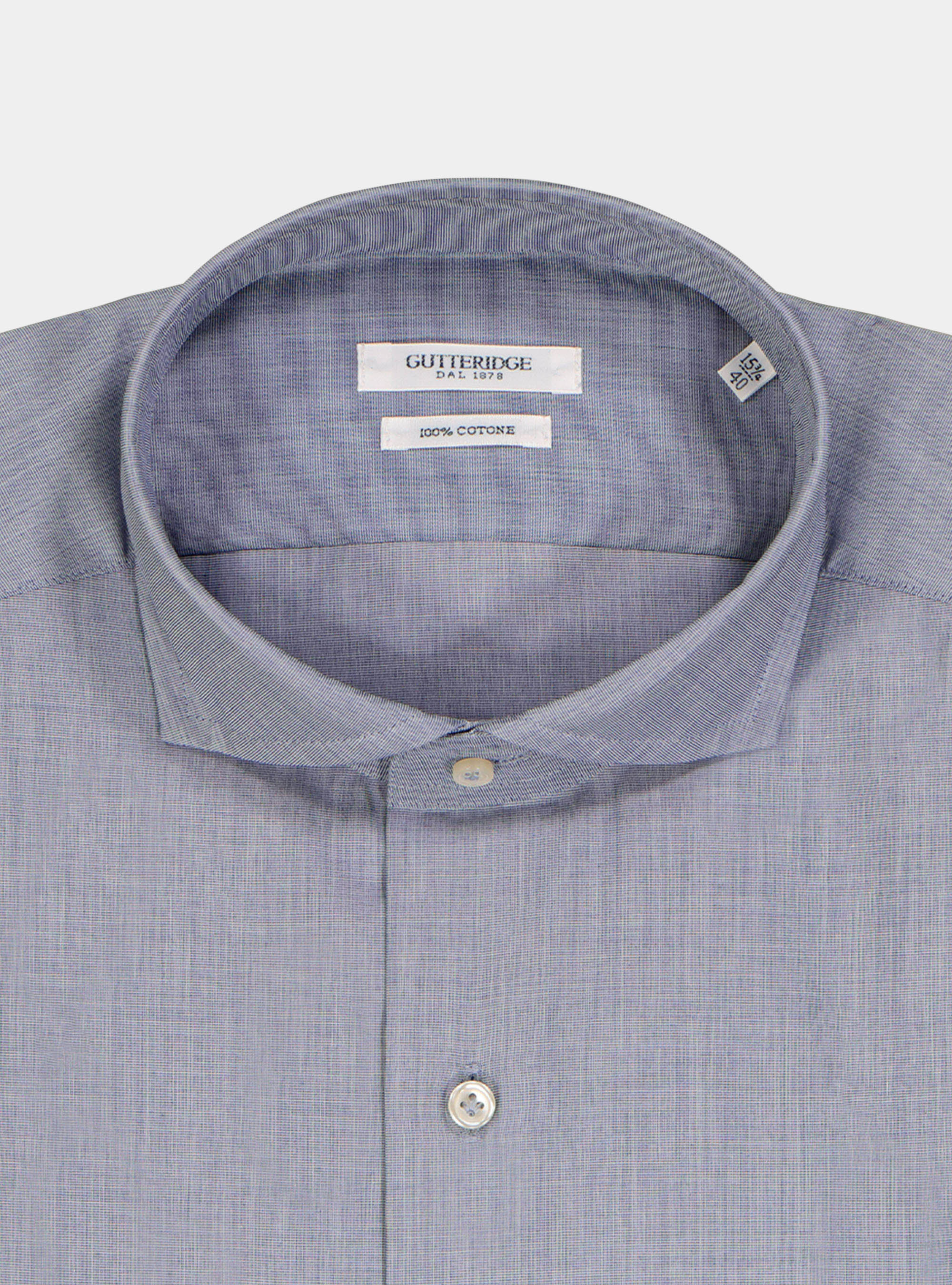 Camicia fil a fil collo francese, BLU
