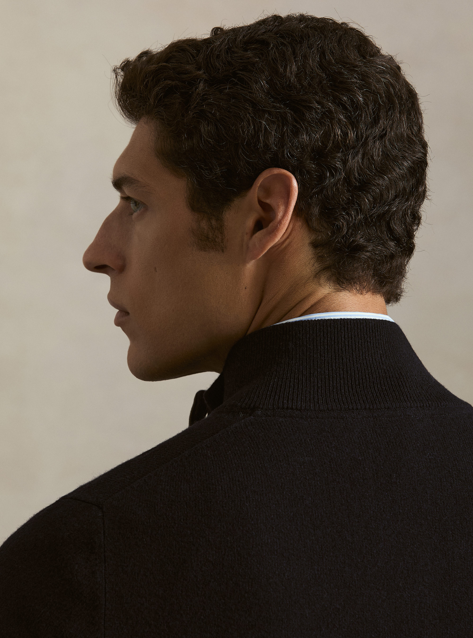 Half-zip lambswool and cashmere sweater, NAVY BLUE