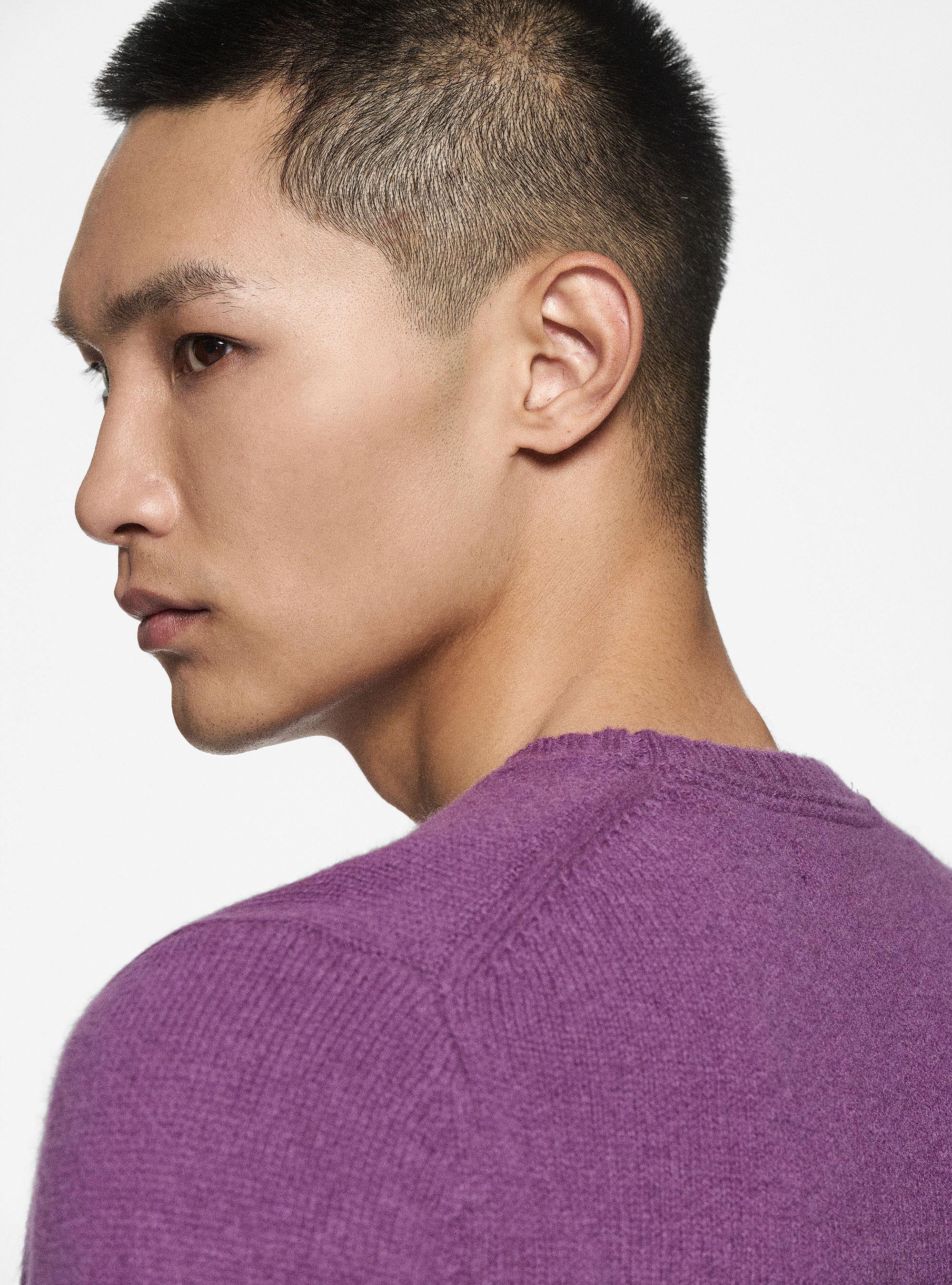 Maglia girocollo in lana shetland, LILLA SCURO 0464C