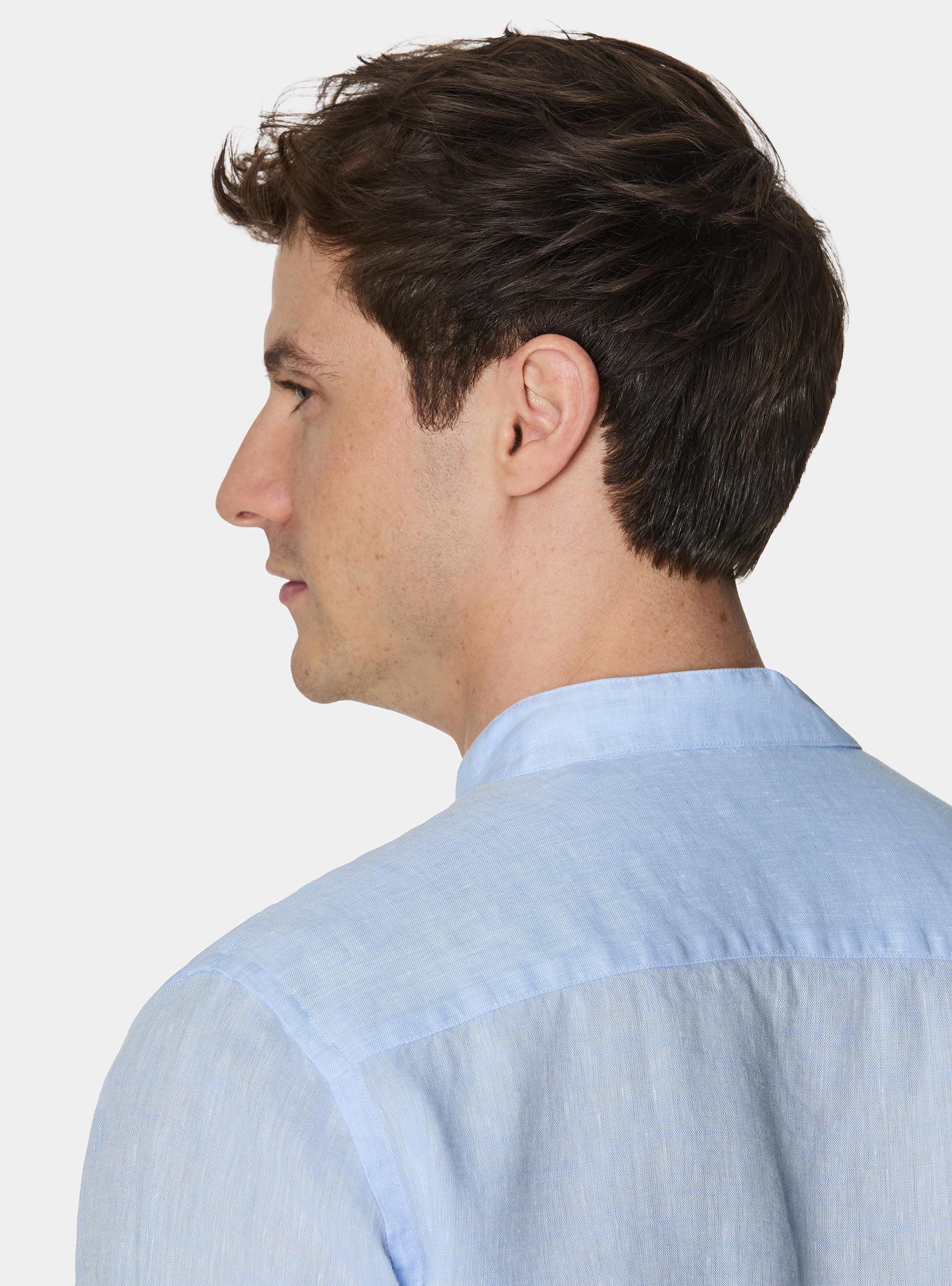 Camicia coreana in puro lino, AZZURRO
