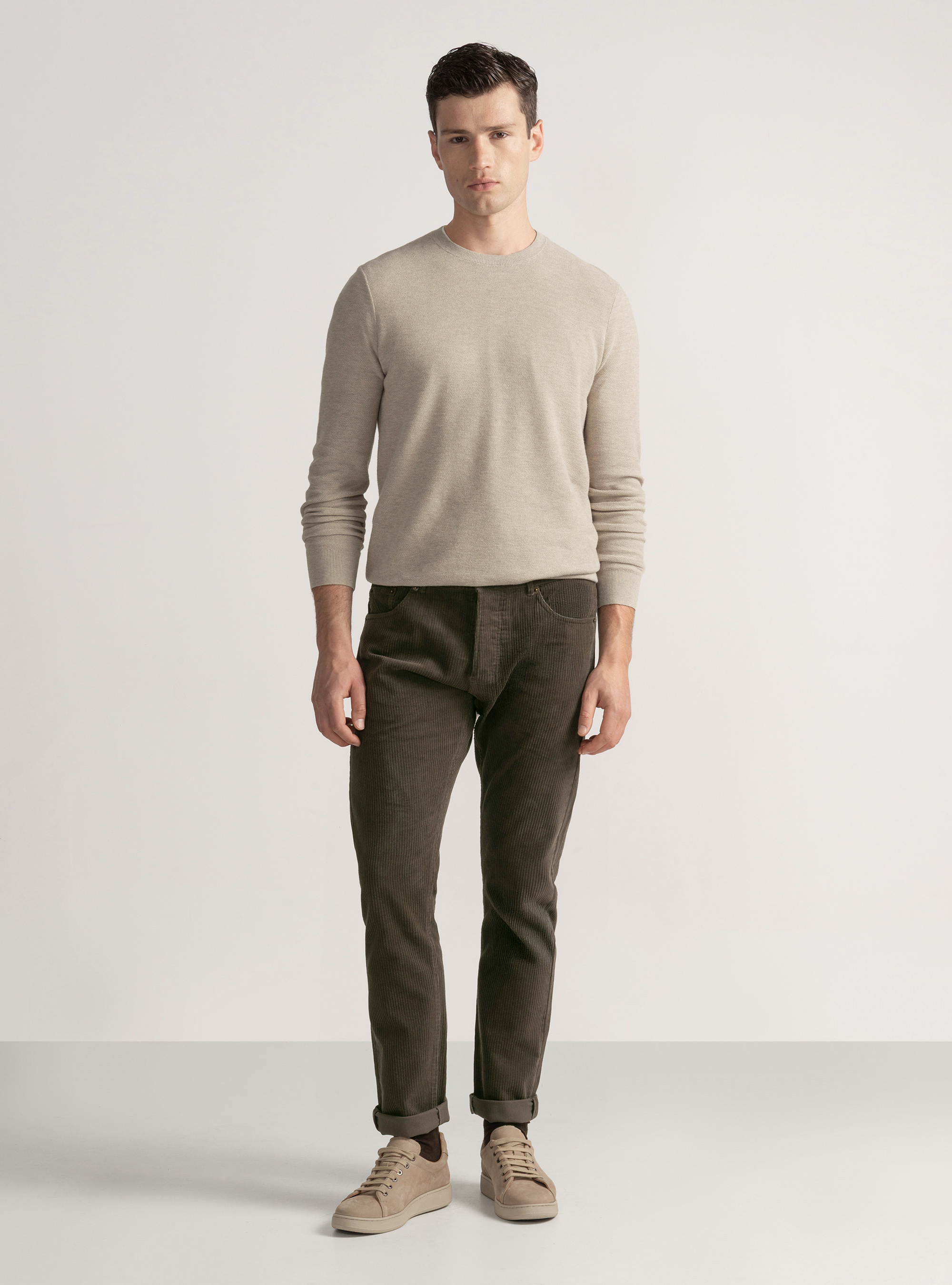 Pantaloni cinque tasche in velluto, VERDE