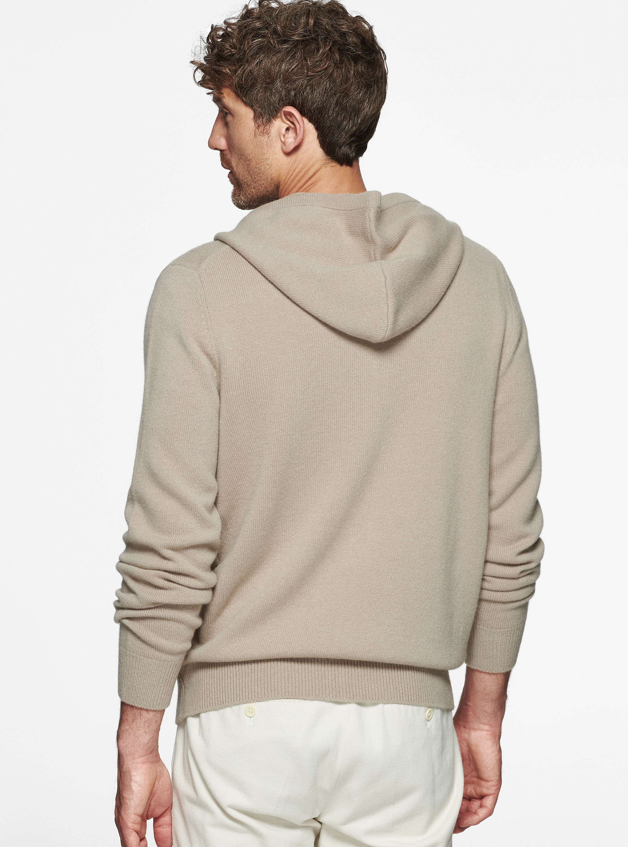 Cardigan in maglia con cappuccio in lana merino, SABBIA