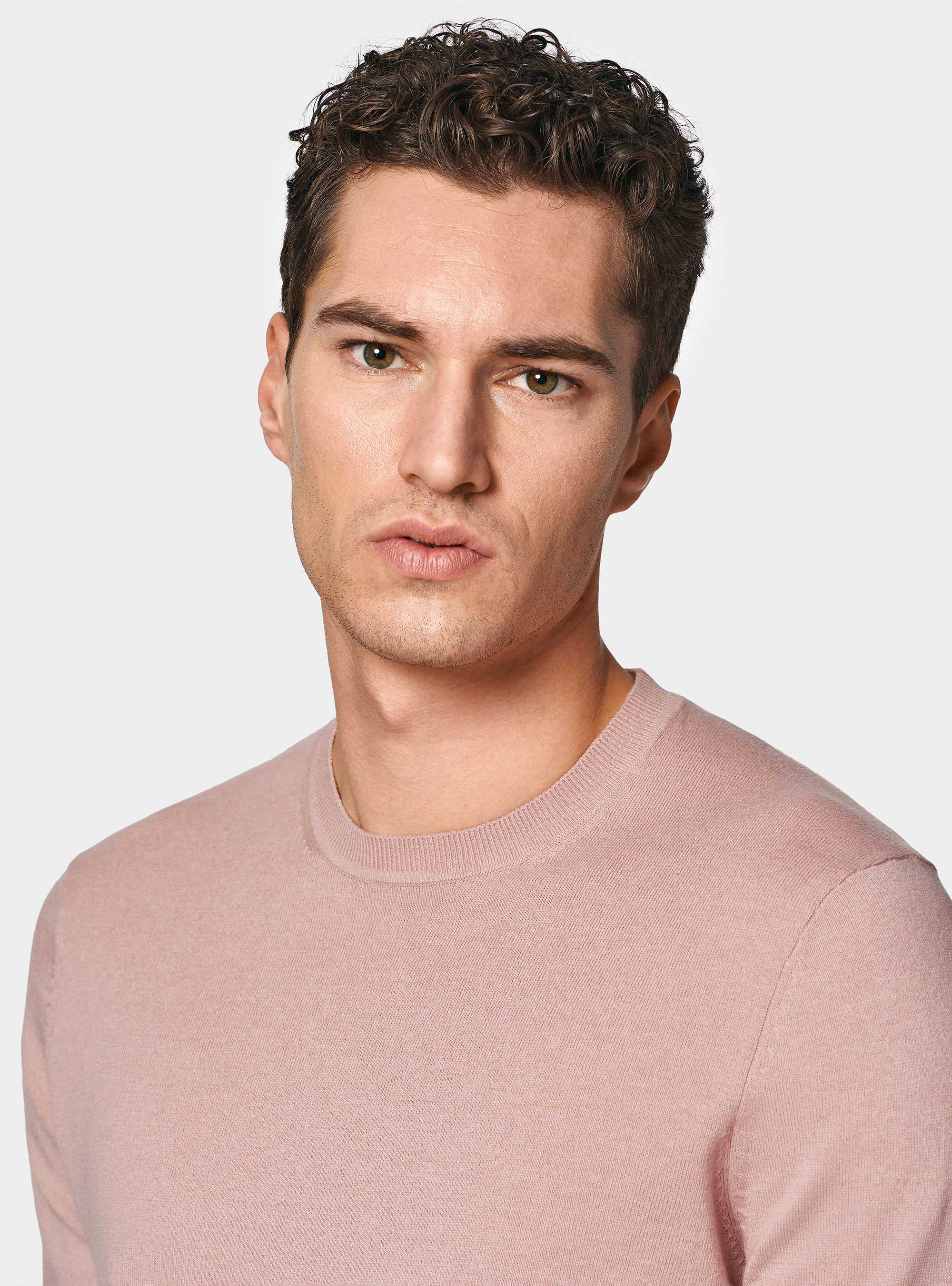 Pullover mit Rundhalsausschnitt aus Baumwolle, Seide und Kaschmir, 0441C ROSA SCURO