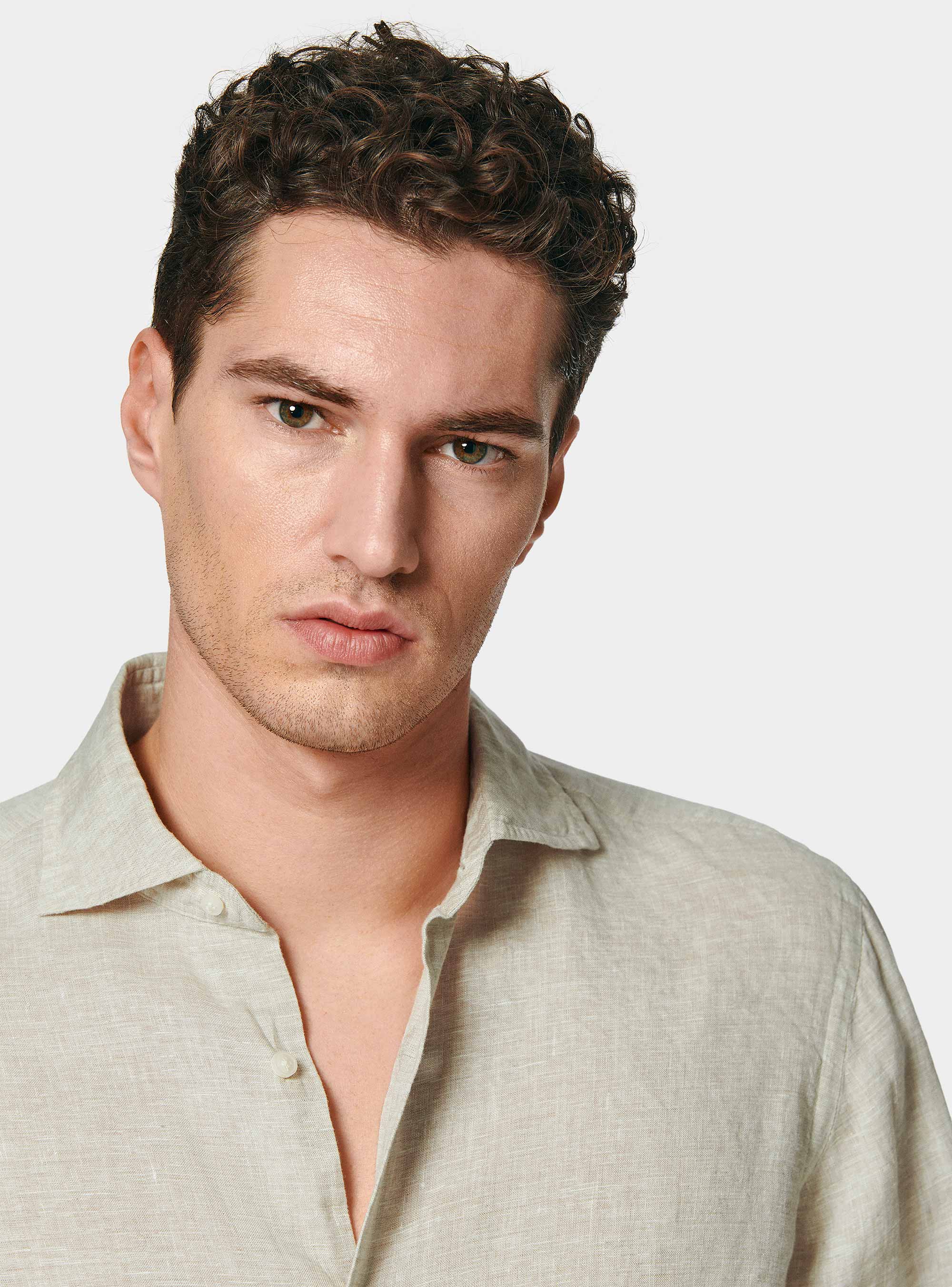 Camicia in puro lino, ECRU MELANGE 0562C