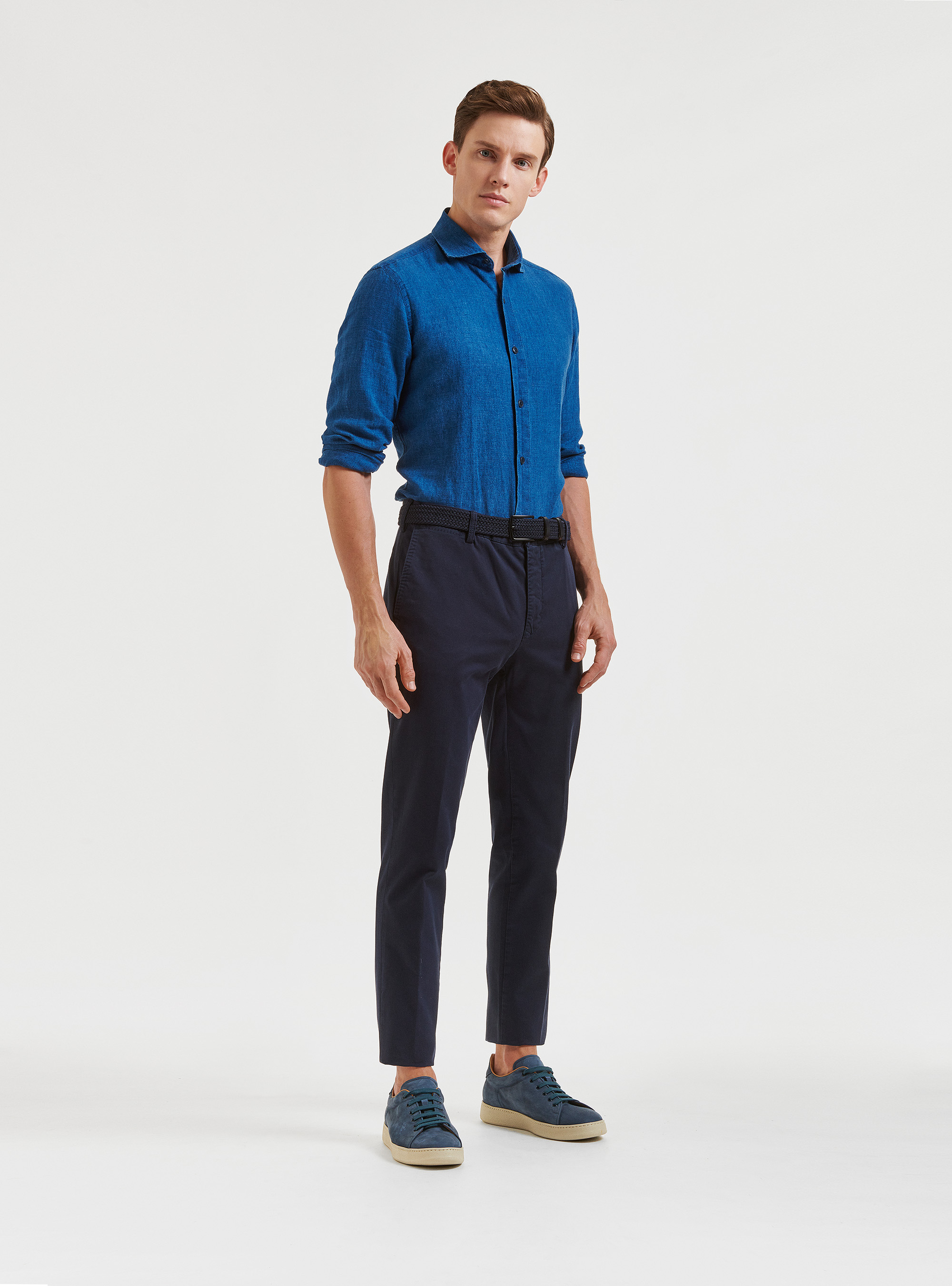 Pantaloni chino in twill stretch, BLU NAVY