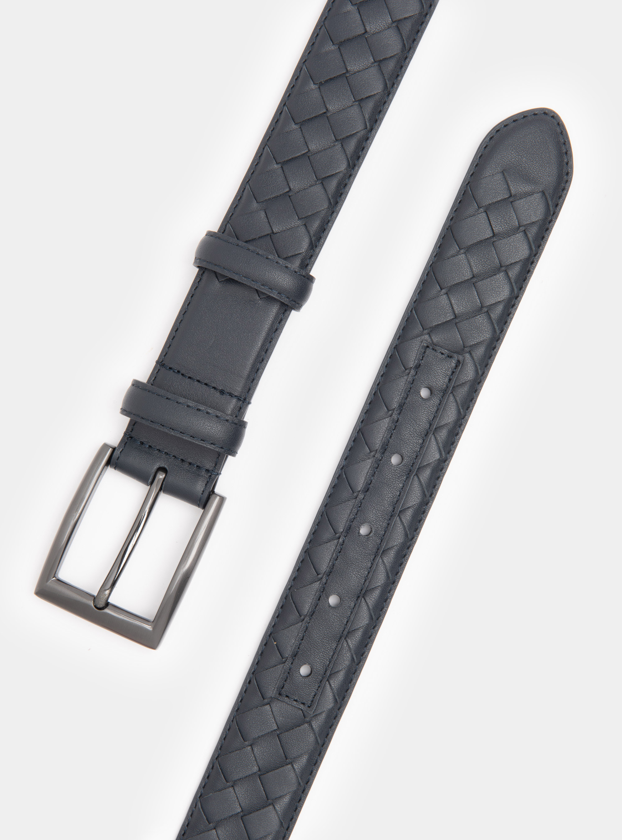 Cintura intrecciata in pelle, BLU NAVY