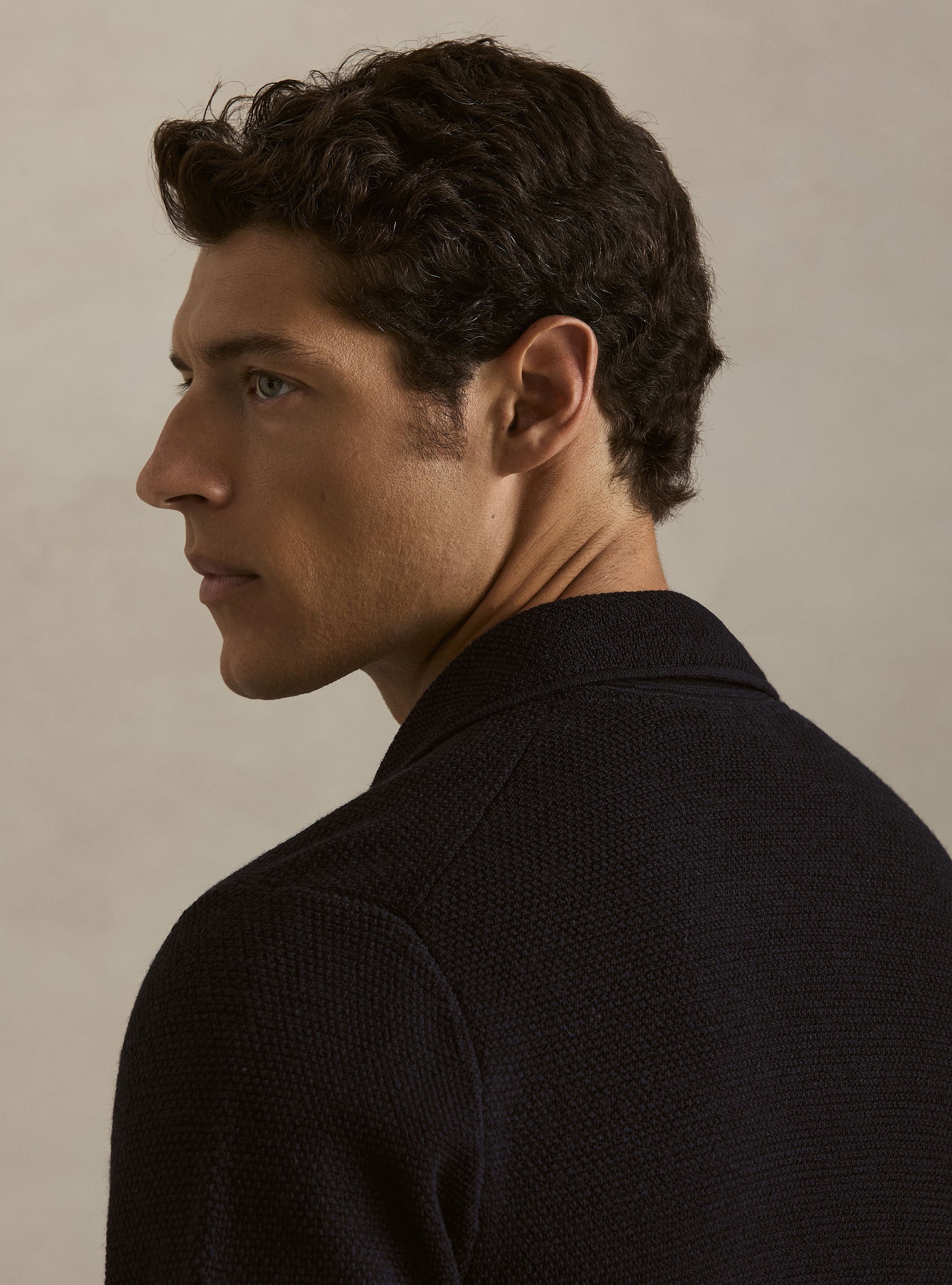 Giacca in maglia doppiopetto in lana merino, BLU NAVY