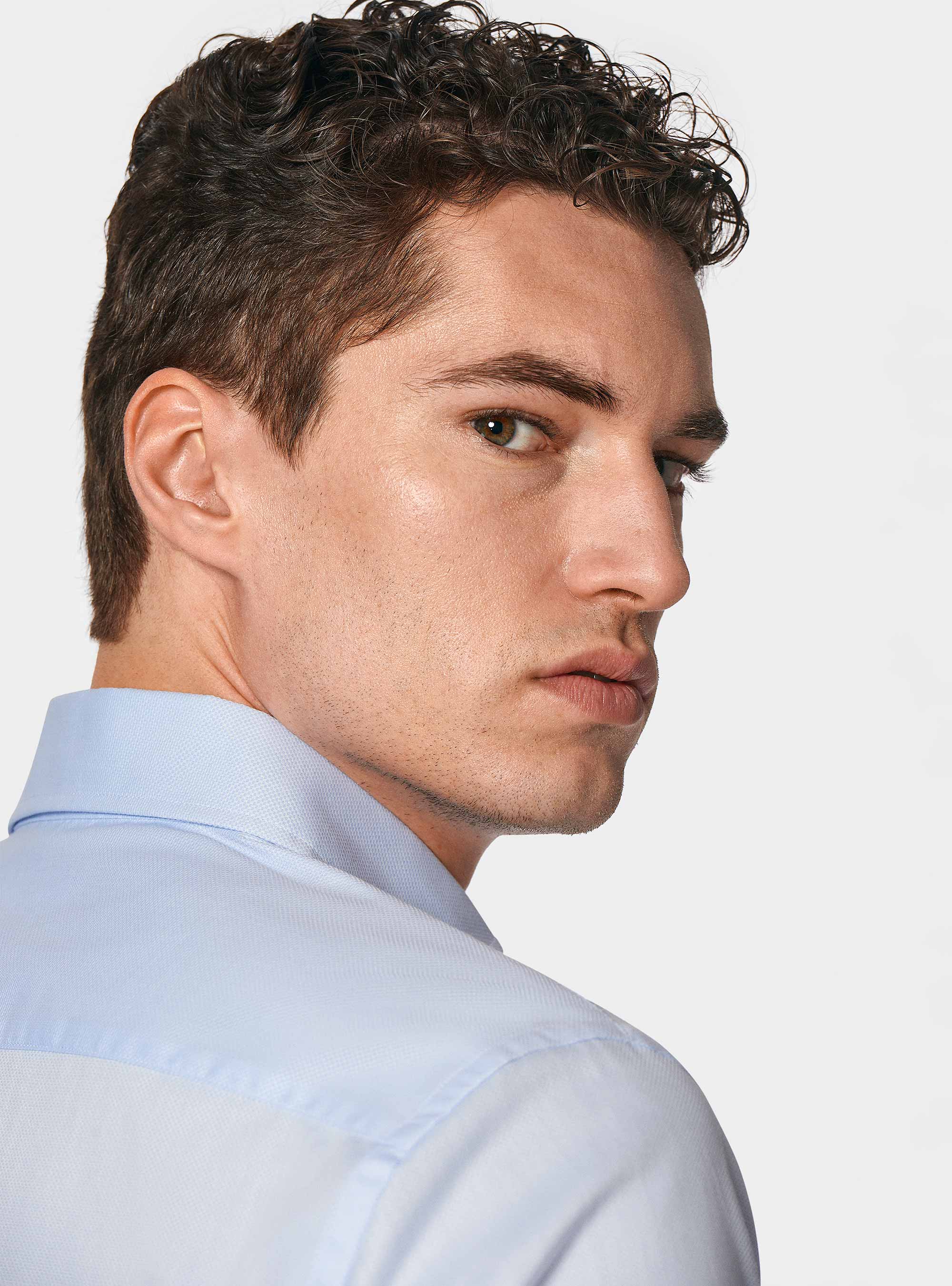 Camicia in puro cotone operato, AZZURRO