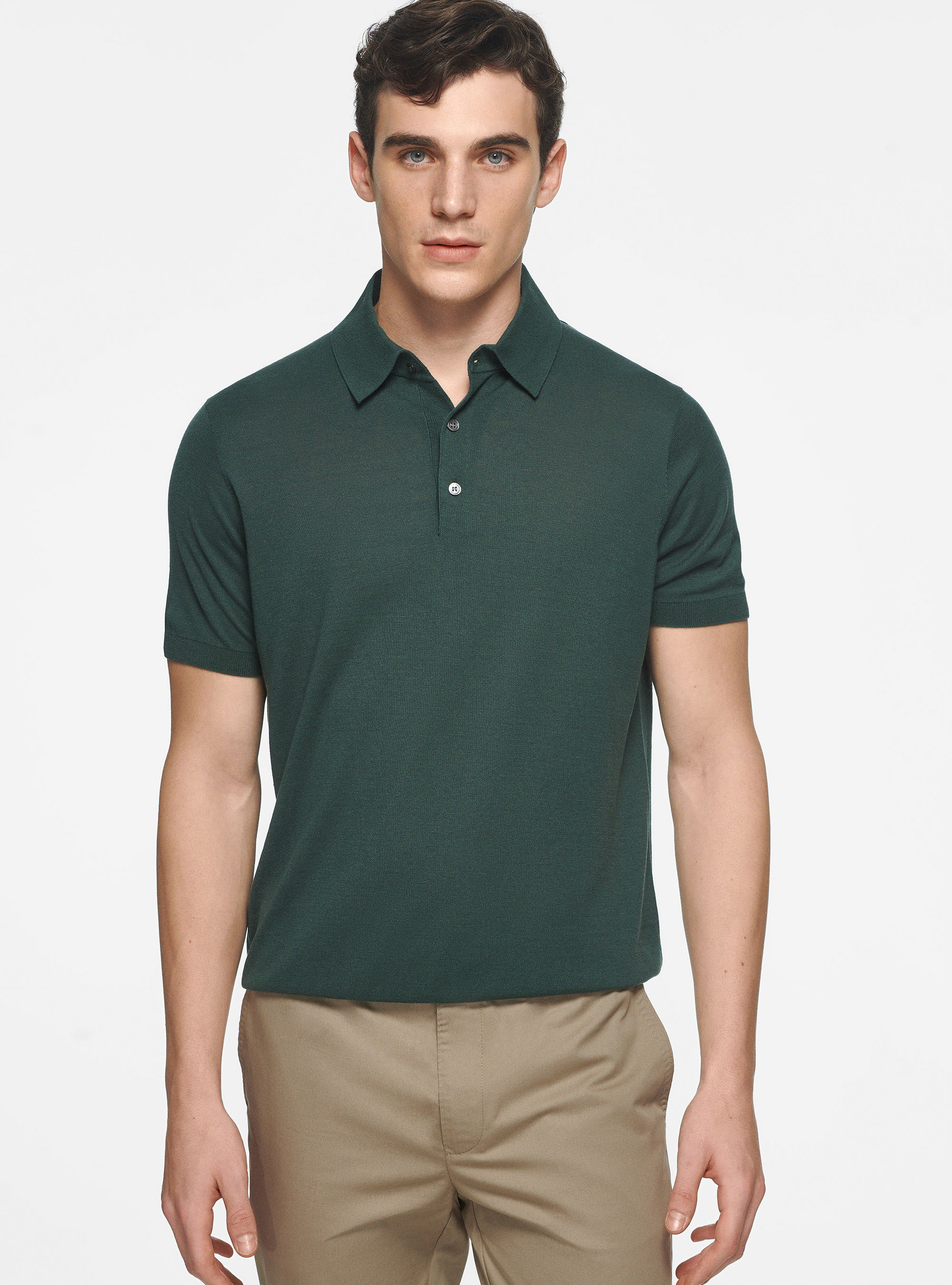 Polo in maglia seta e cotone, VERDE MUSCHIO 0615C