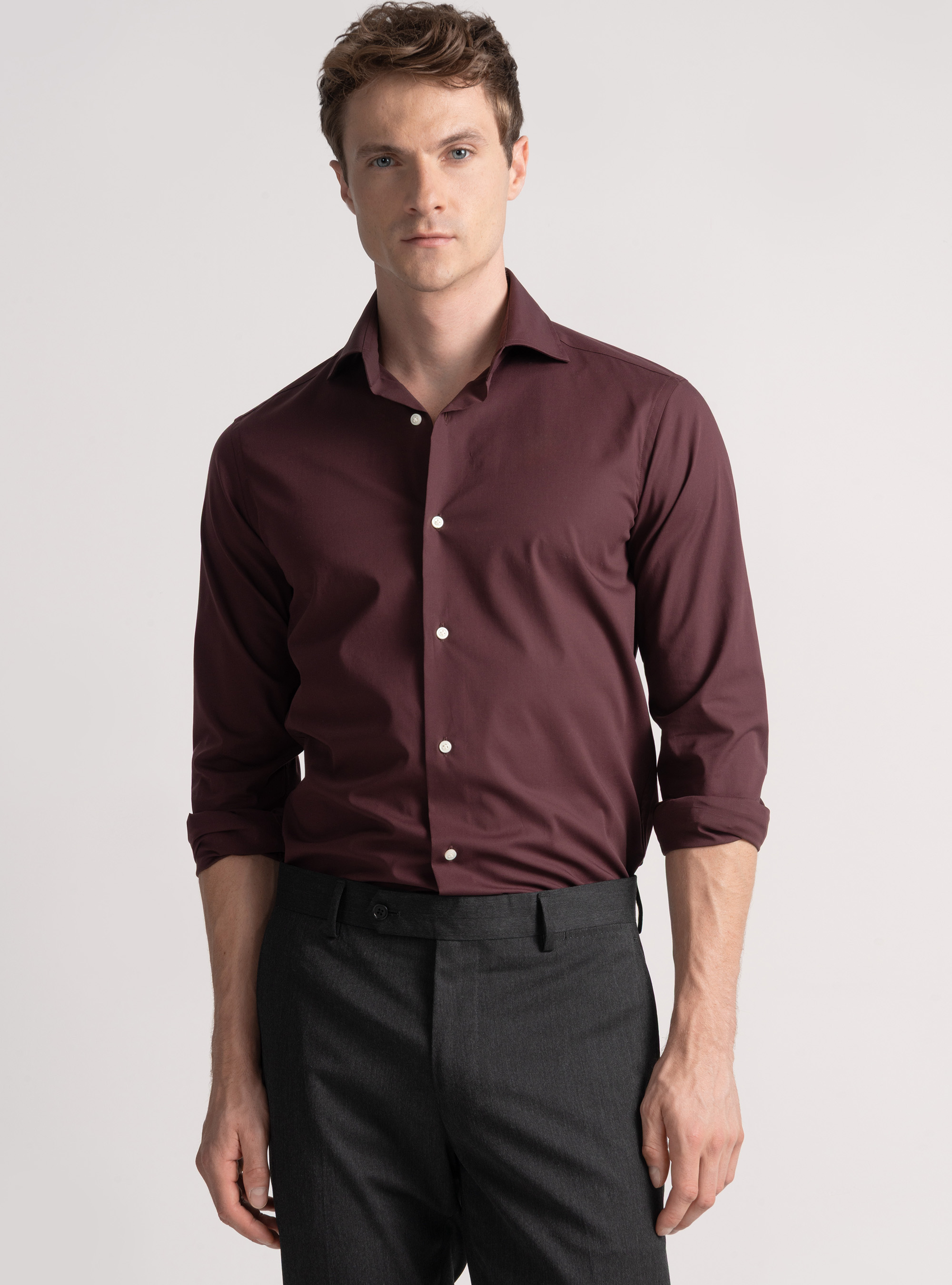 Cotton poplin stretch shirt, BORDEAUX