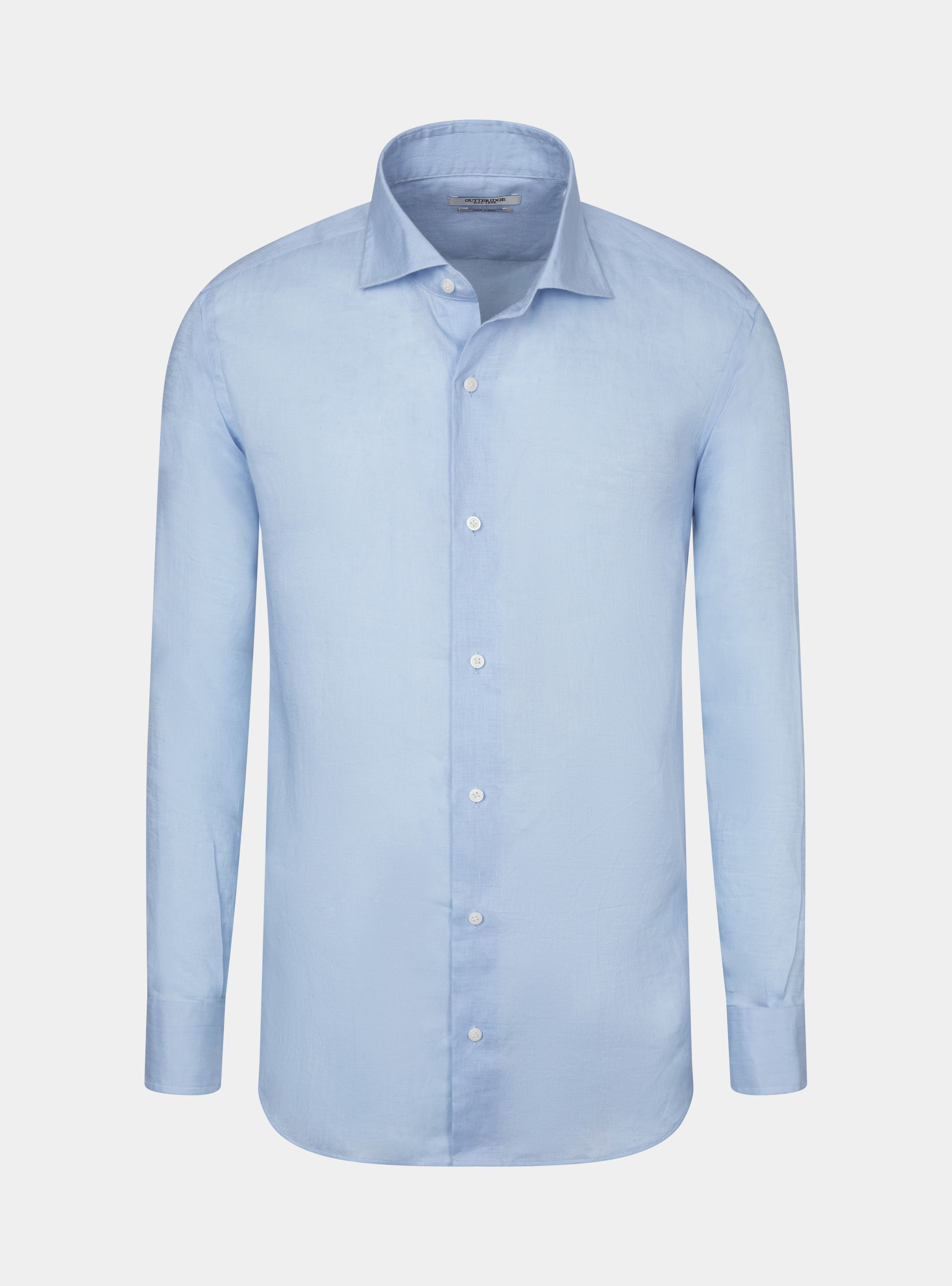 Camisa de lino puro con cuello semifranc&eacute;s, CELESTE