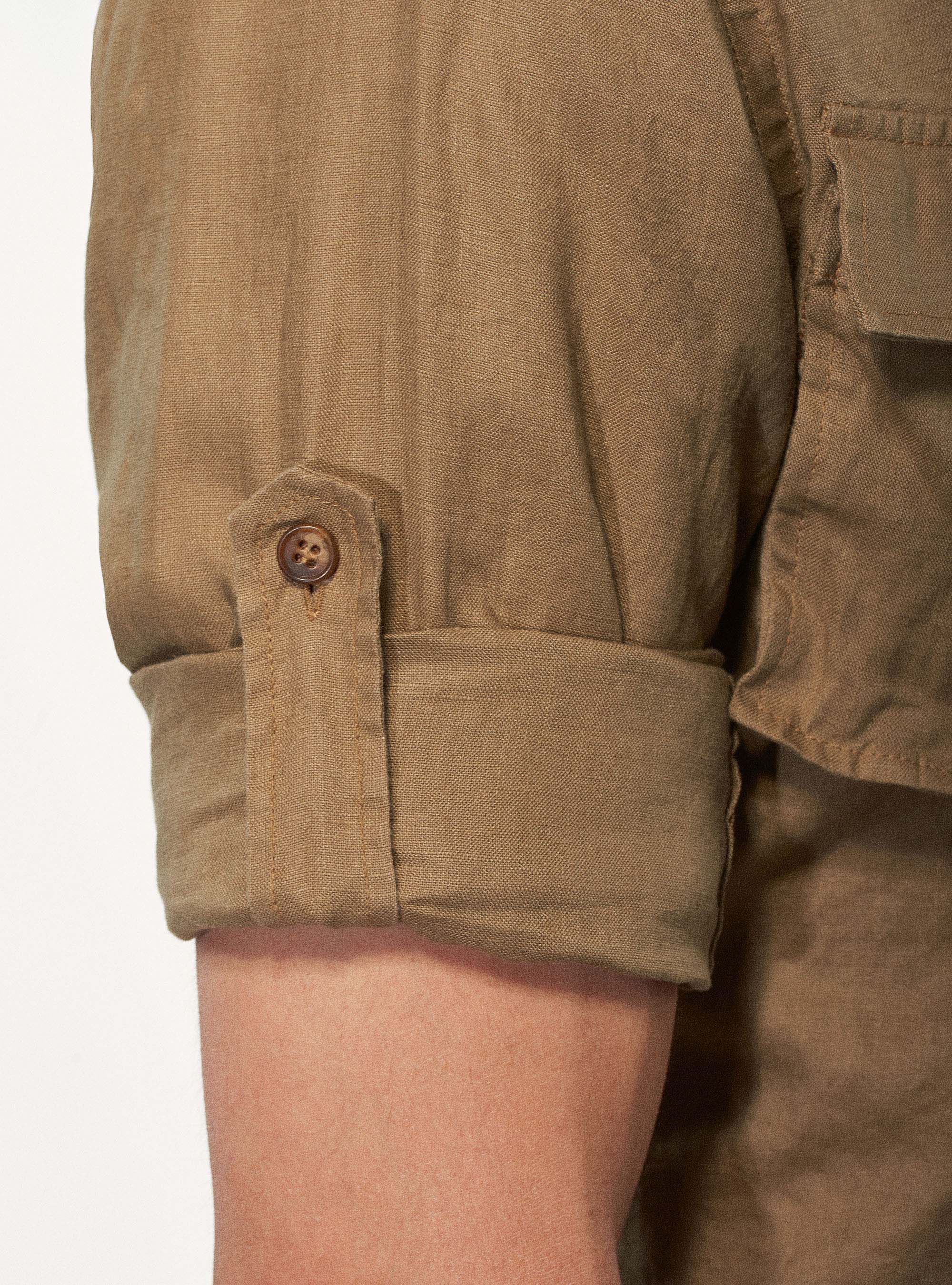 Giacca camicia in 100% lino, FANGO