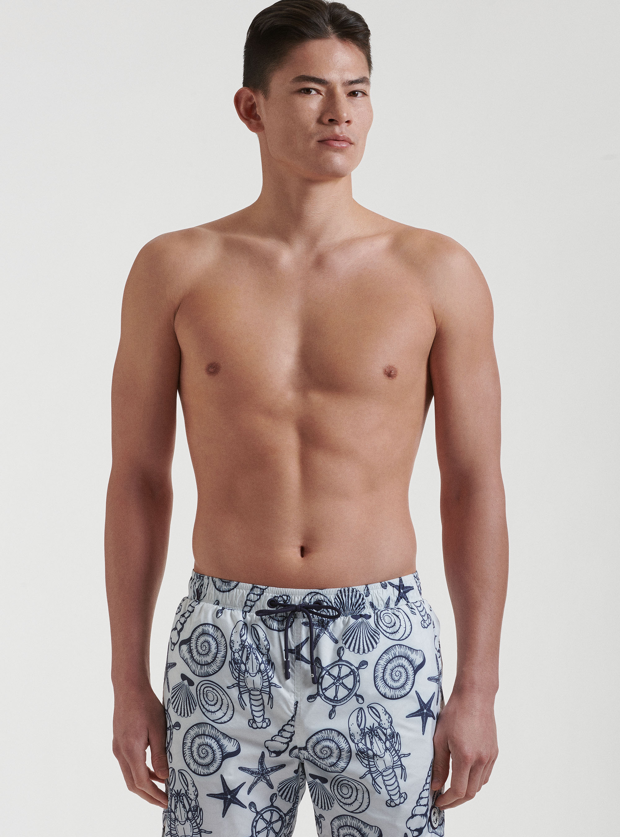 Maillot de bain blanc &agrave; motifs marins, BLANC