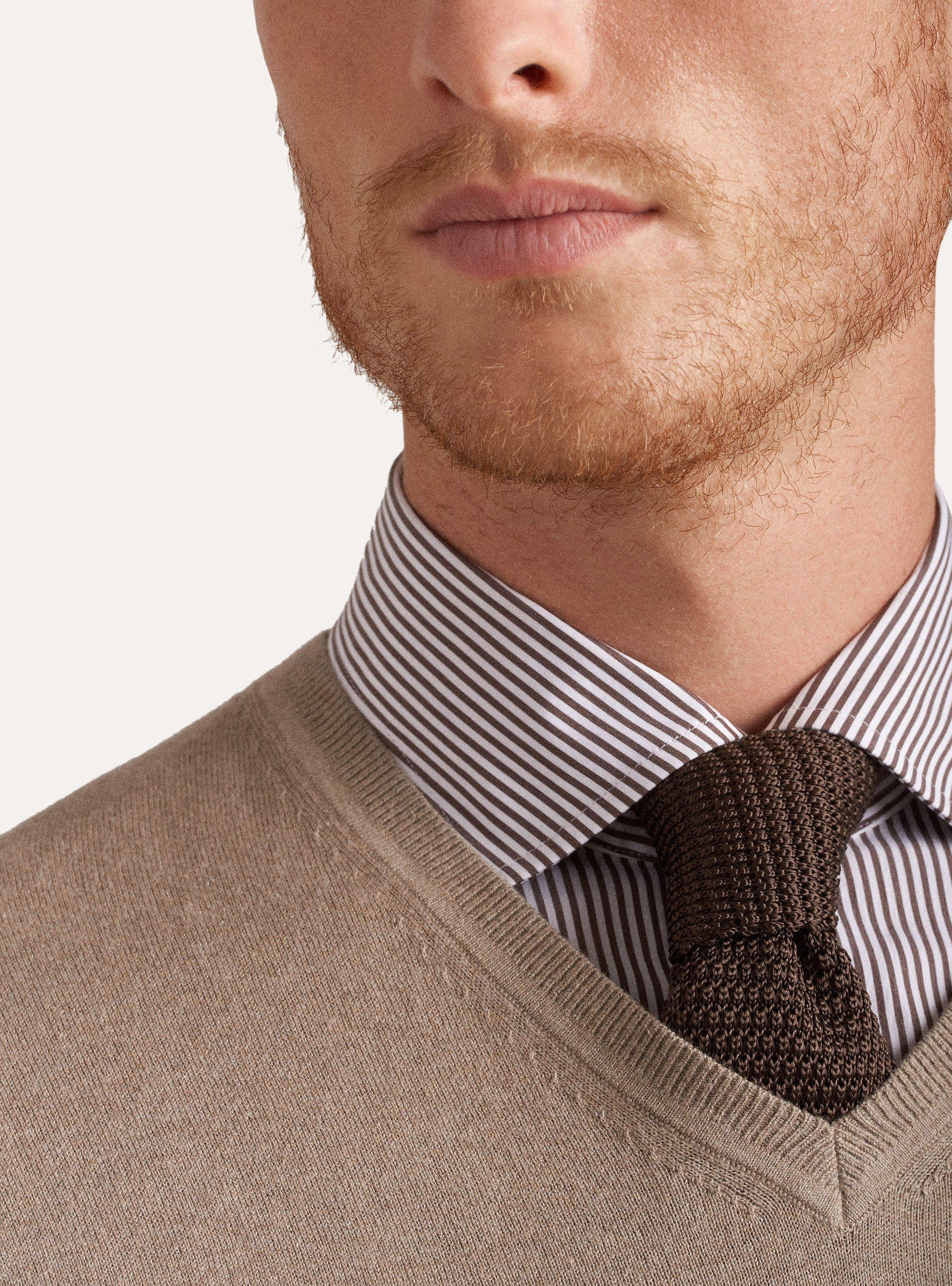 Cotton silk and cashmere V-neck sweater, ECRU