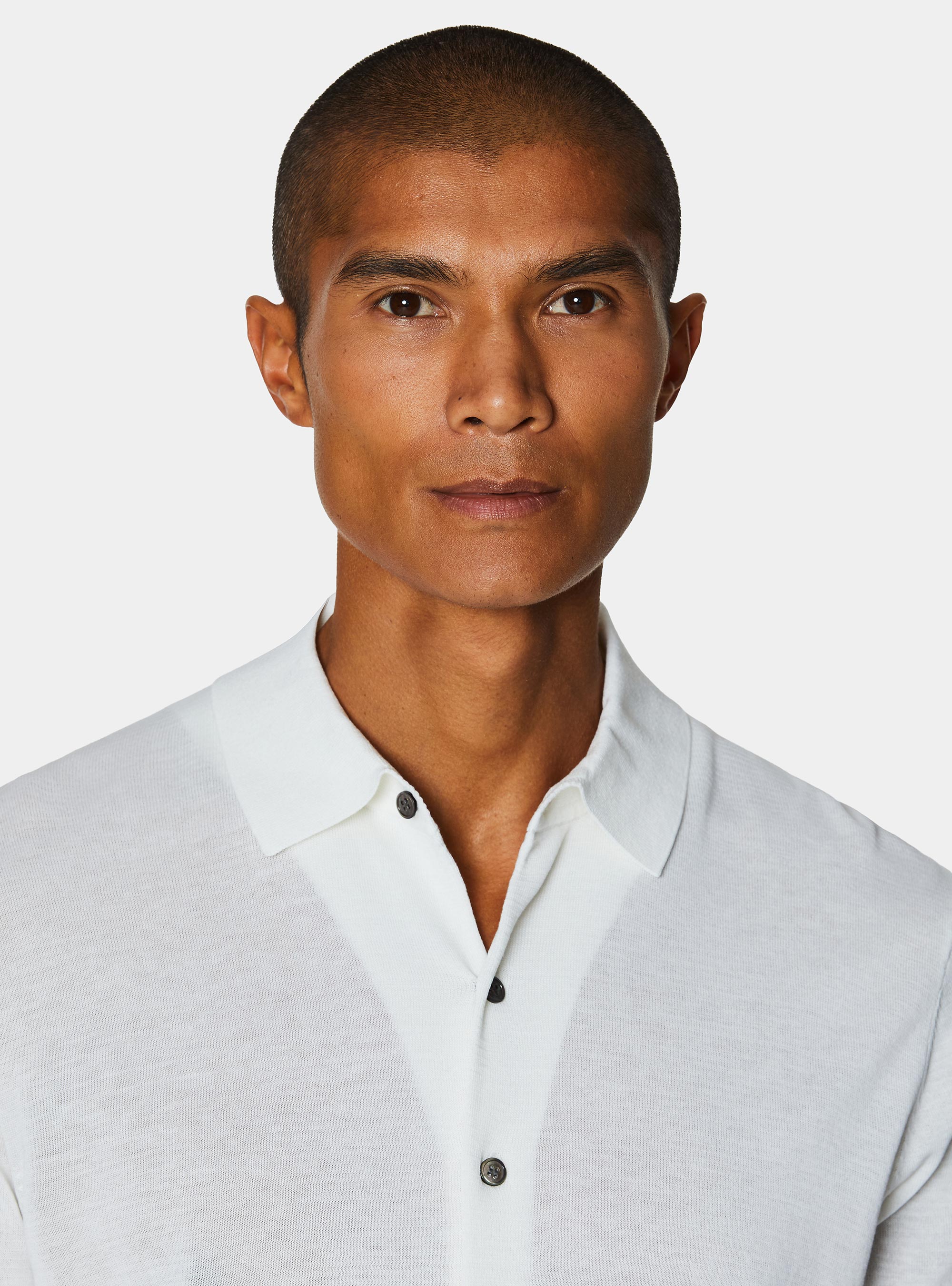 Polo camicia in cotone e seta, BIANCO