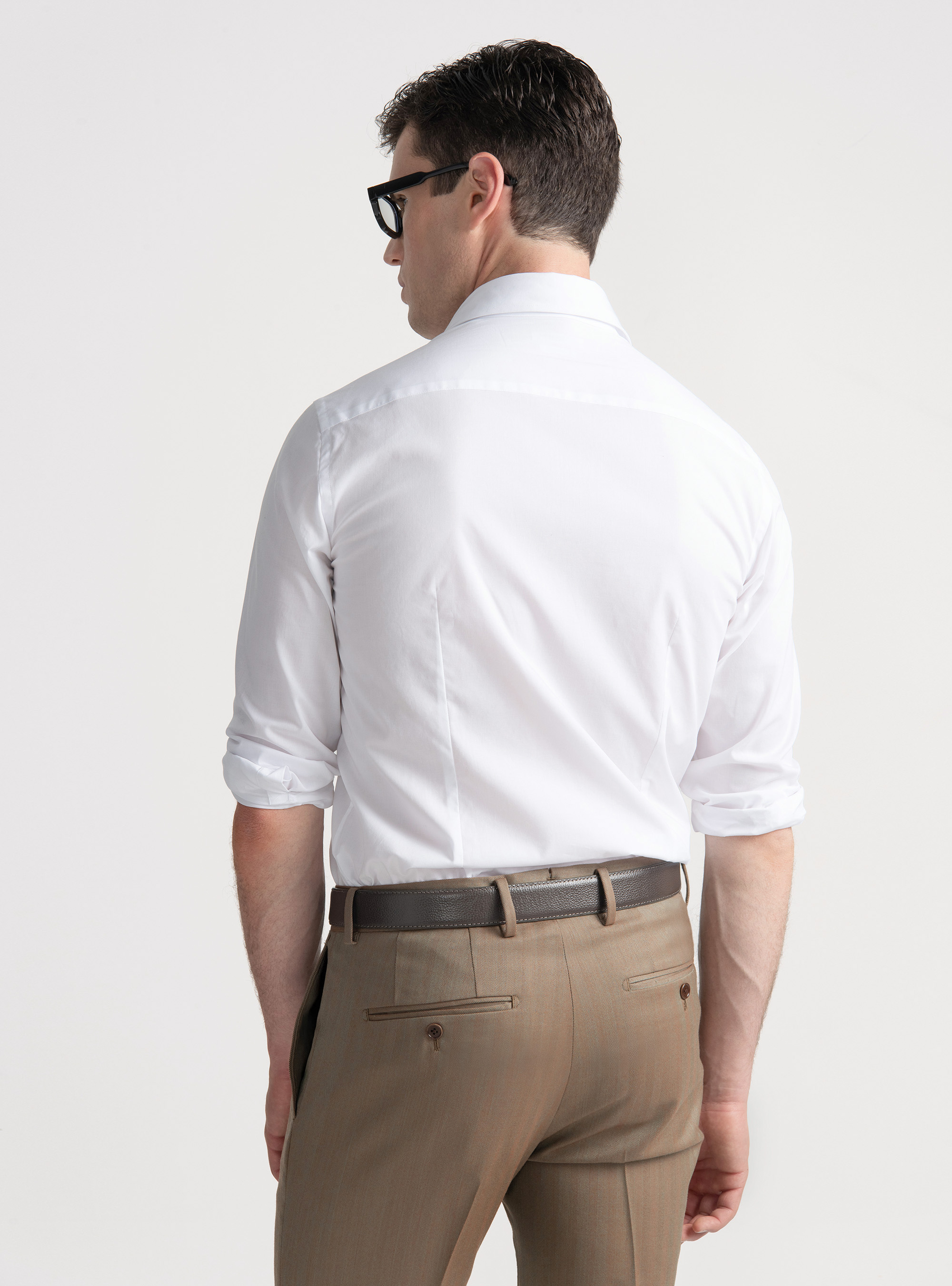 Camisa de popelín de algodón elástico, BLANCO