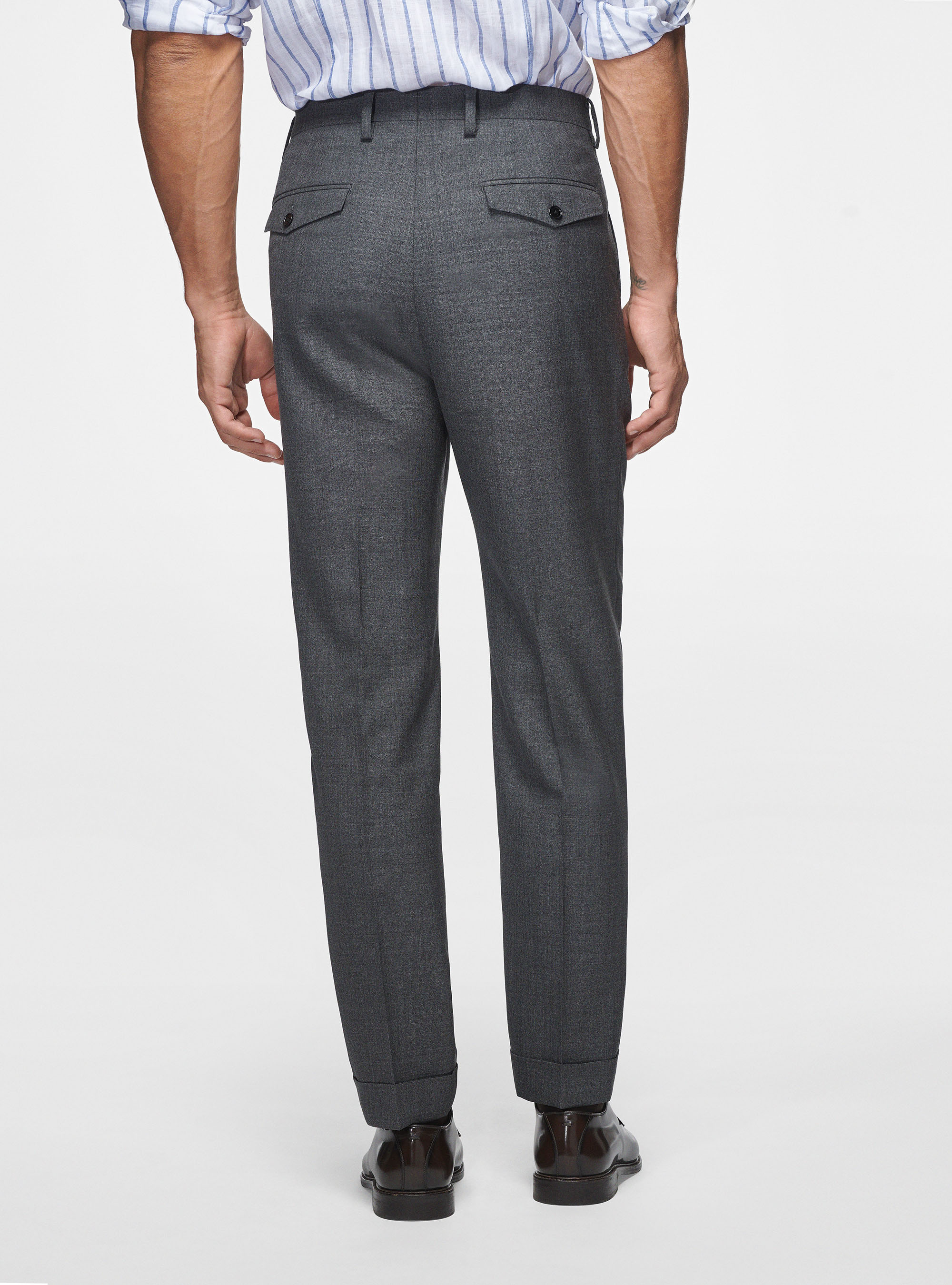 Pantaloni con pince in pura lana, ASFALTO 0112C