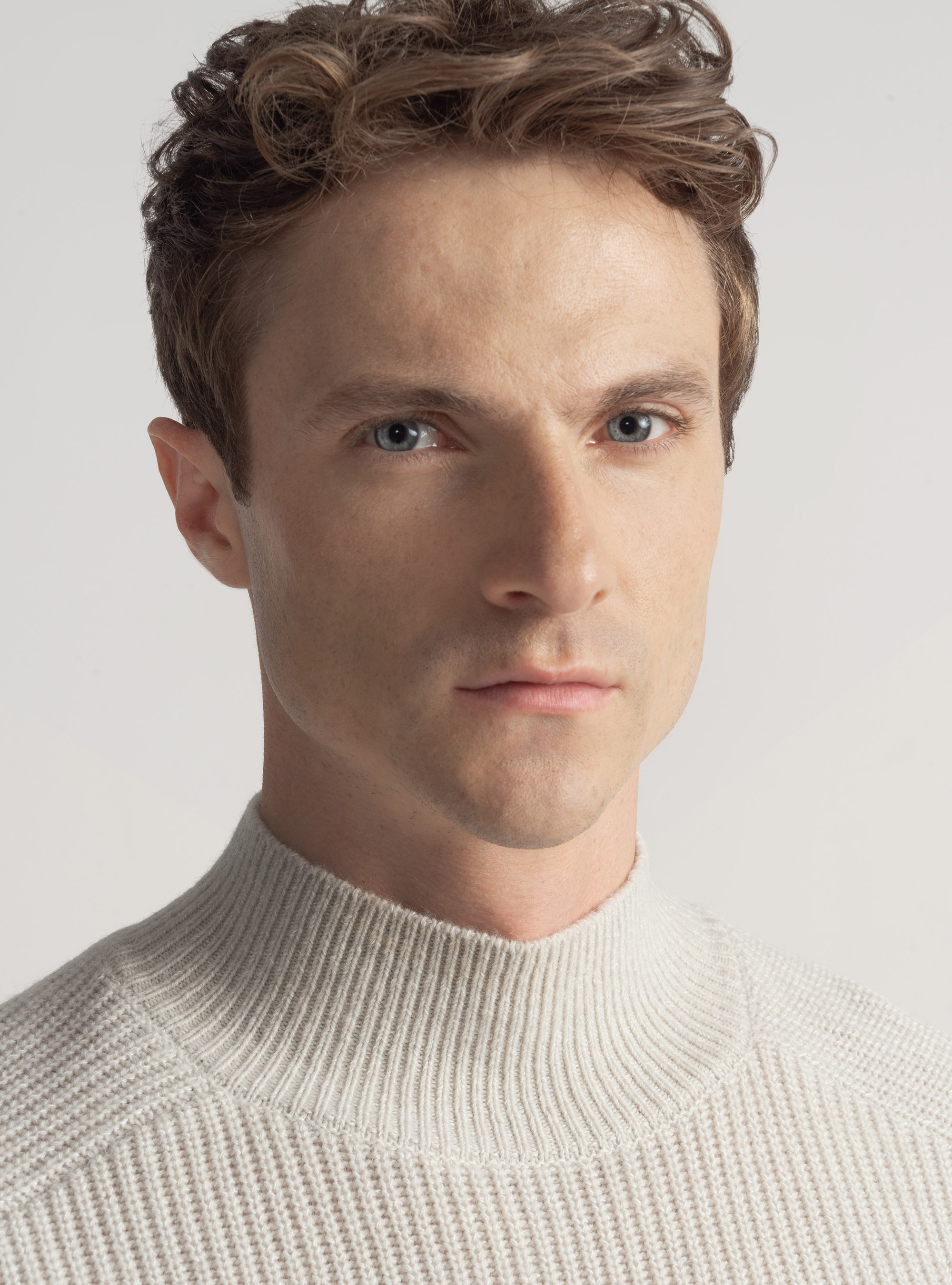 Maglia lupetto in misto lana costa perlata, ECRU