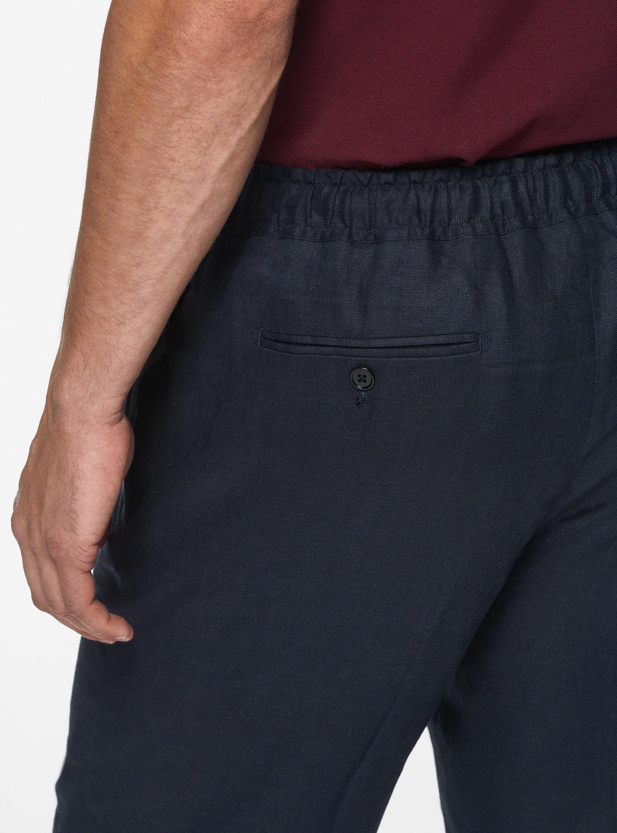 Bermudas de lino con el&aacute;stico y cord&oacute;n, AZUL MARINO