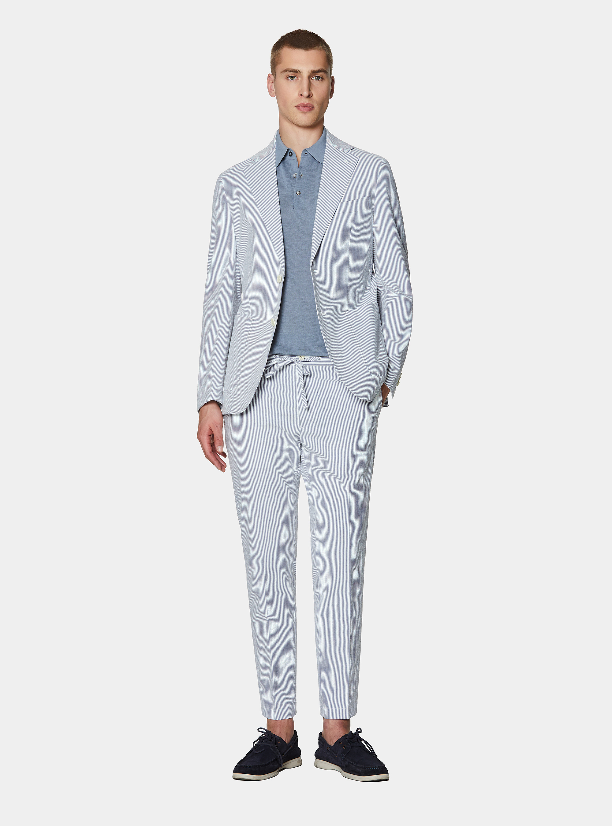 Giacca in cotone seersucker rigato, BLU