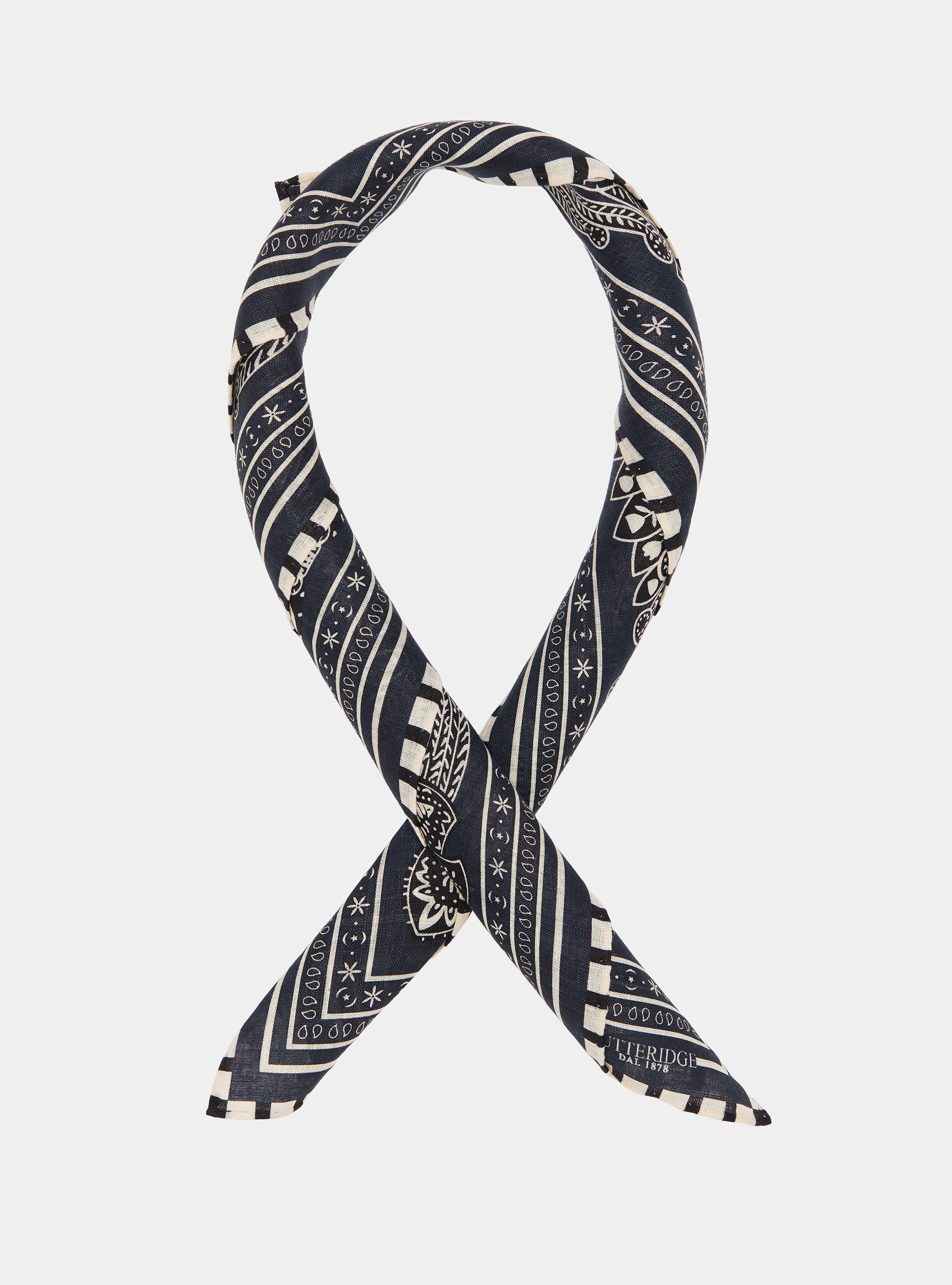 Foulard stampato fantasia bandana in lino, BLEU MARINE