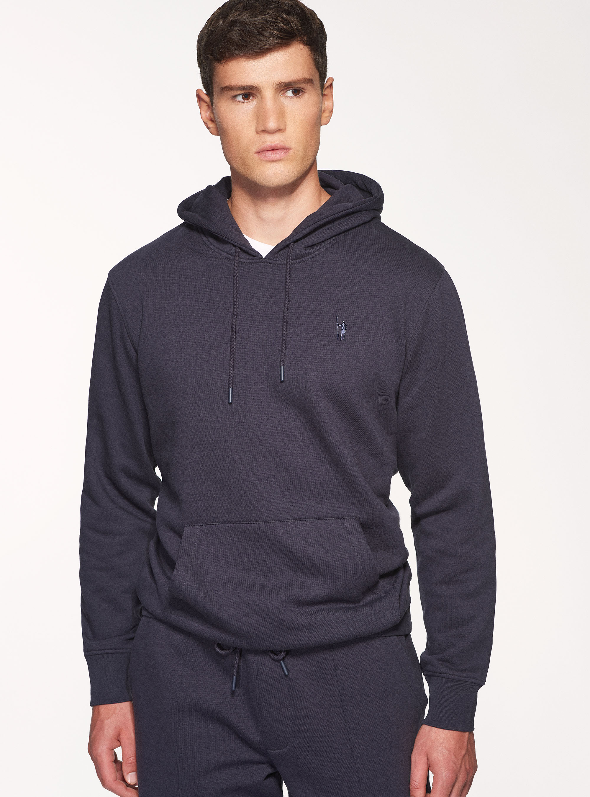 Felpa in misto cotone con cappuccio, BLU NAVY