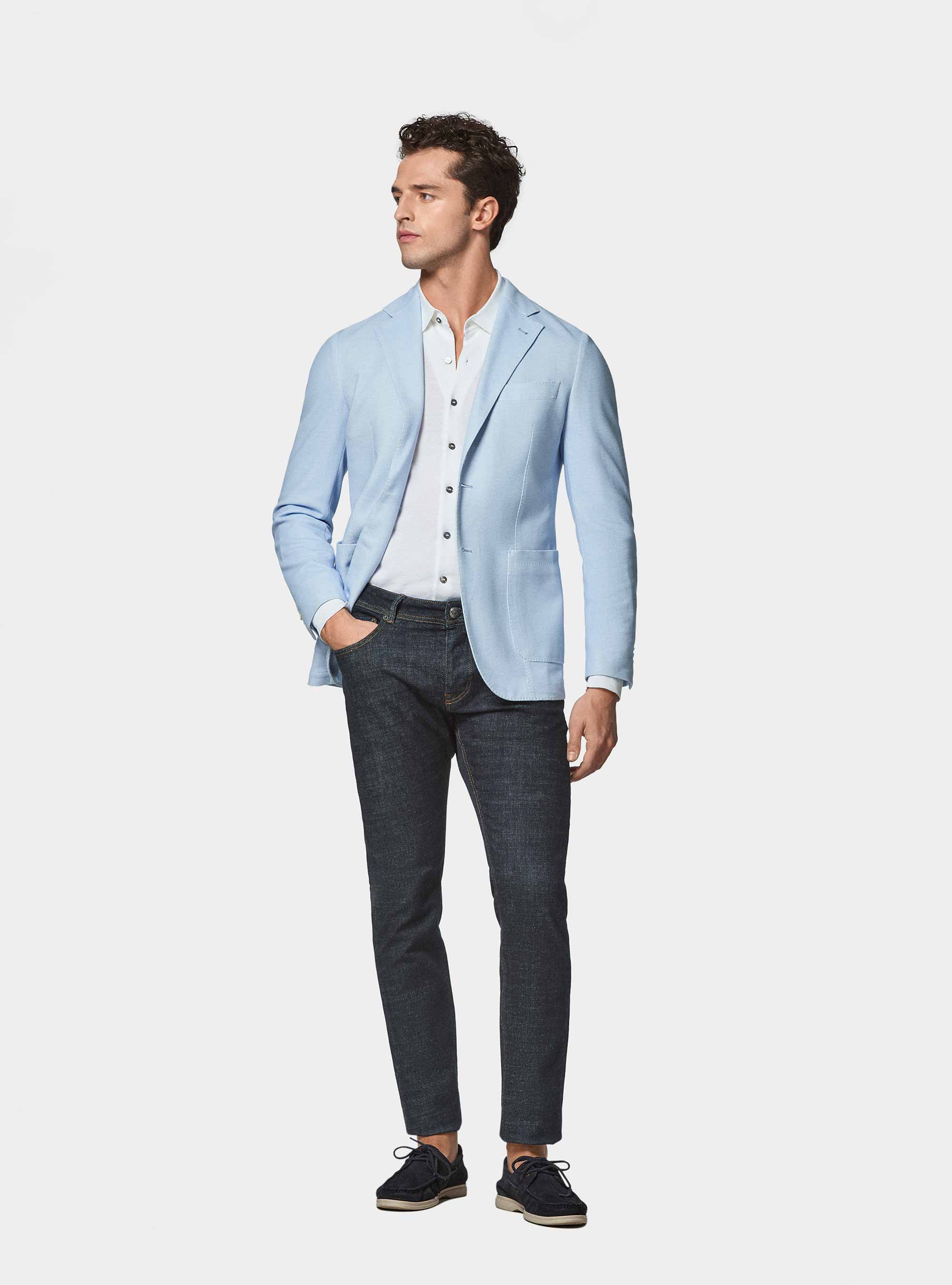Cotton blend honeycomb jersey blazer, LIGHT BLUE