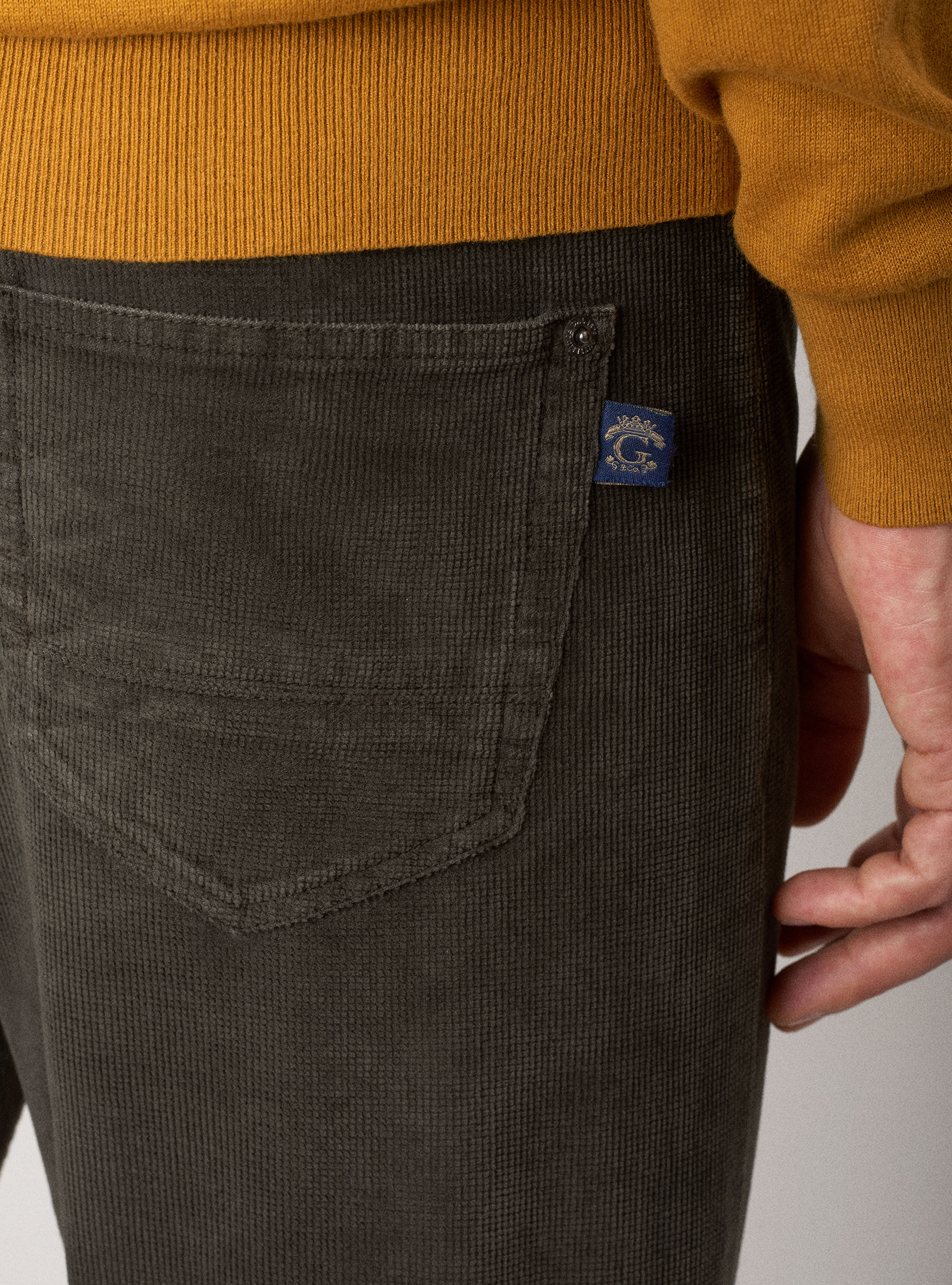 Washed cotton velvet denim type pants, BROWN