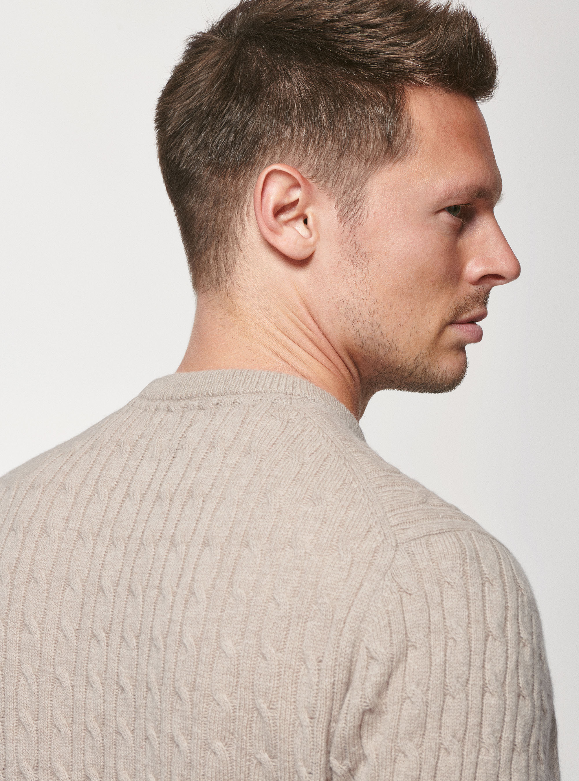 Braided lambswool sweater, SAND