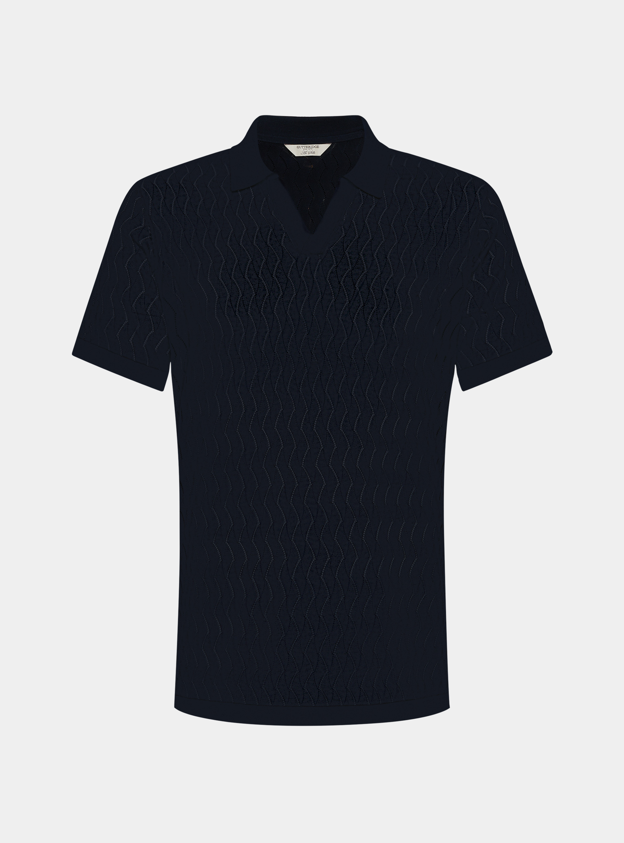 Polo in maglia traforata senza bottoni in cotone e seta, BLU NAVY