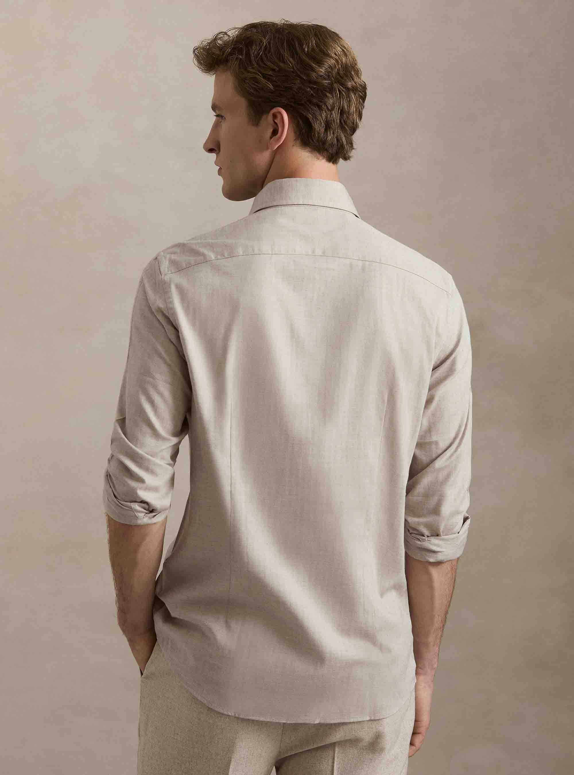Herringbone cotton flannel shirt, SAND