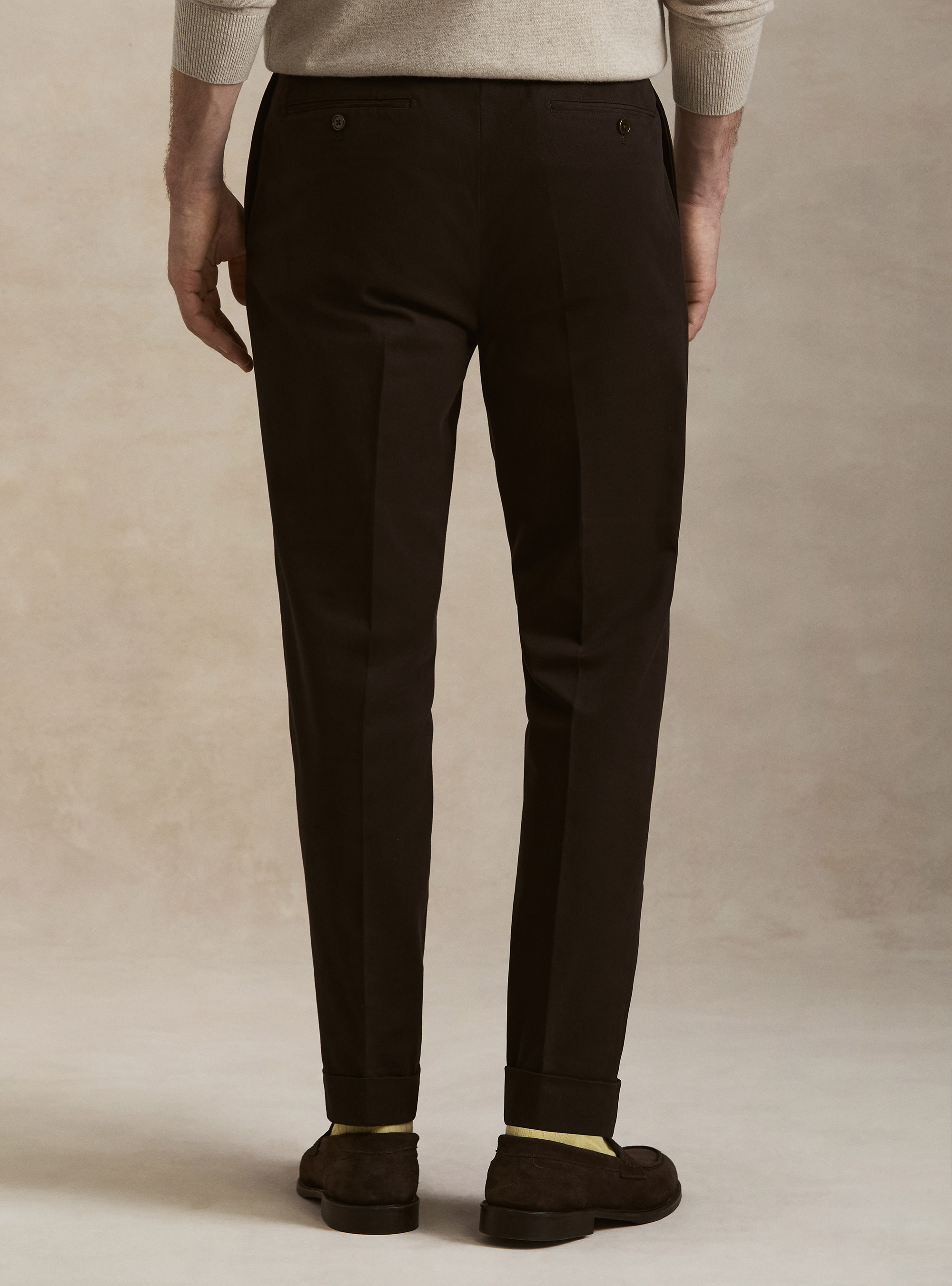 Cotton and cashmere twill pleated trousers, BROWN