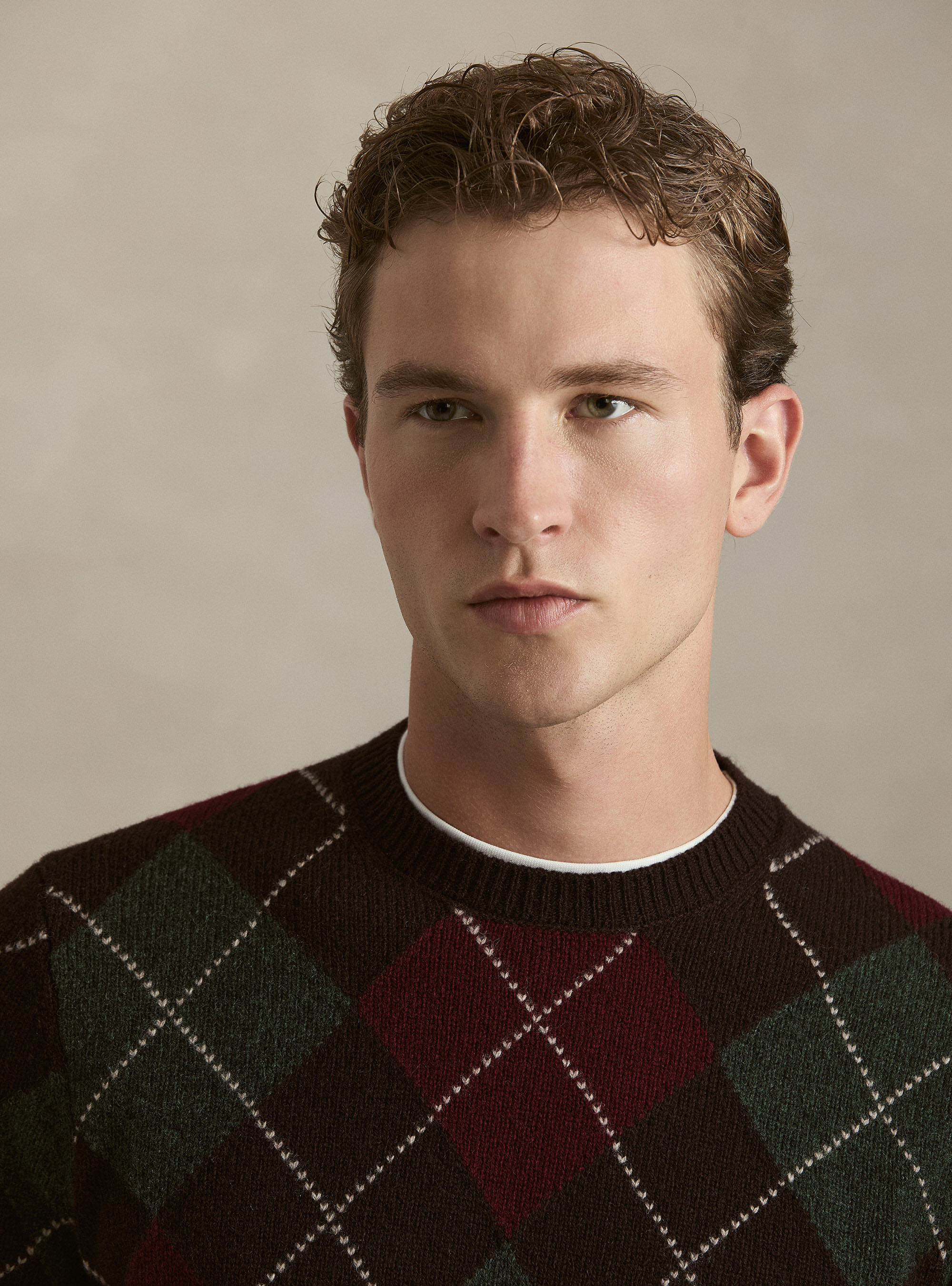 Full intarsia sweater made of Shetland wool, BROWN