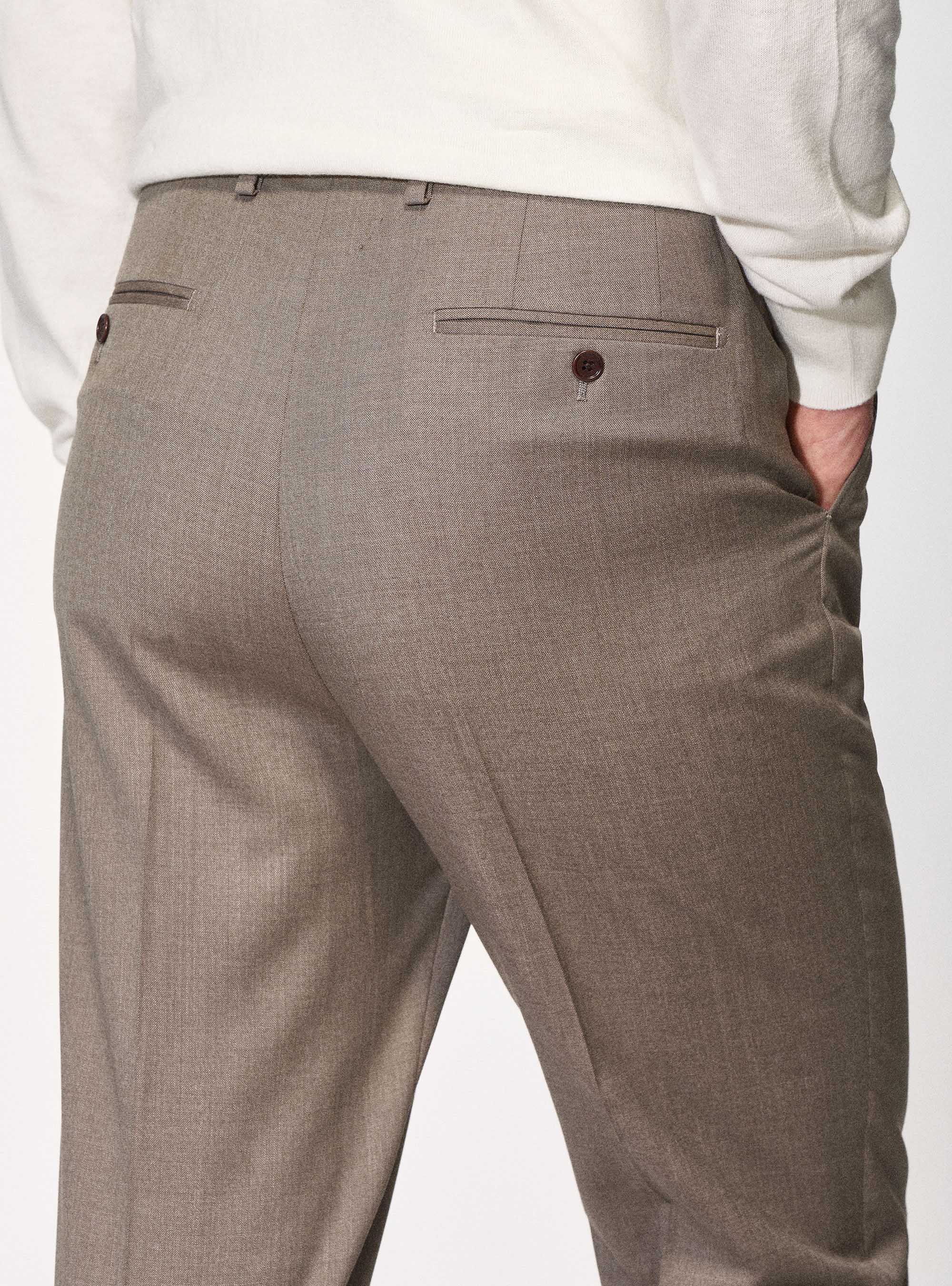Pantaloni doppia pince in pura lana superfine 120's, SABBIA