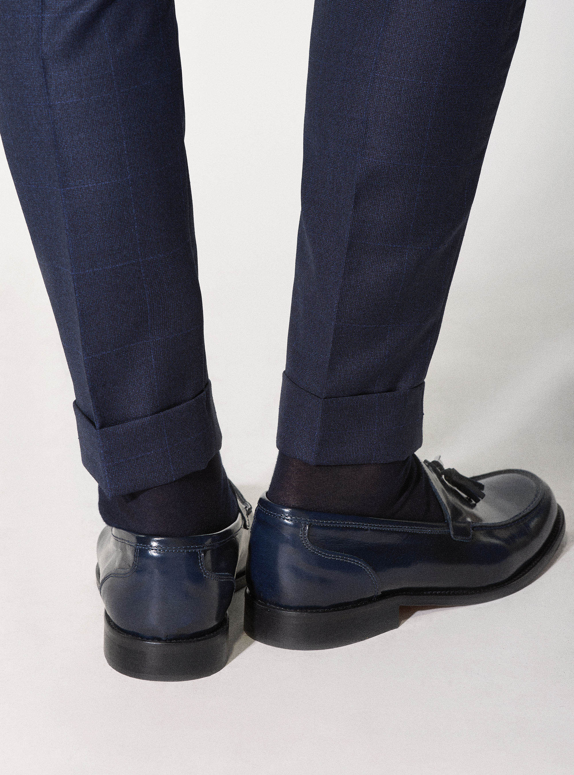 Pantaloni per abito in lana finestrata Vitale Barberis Canonico, BLU NAVY