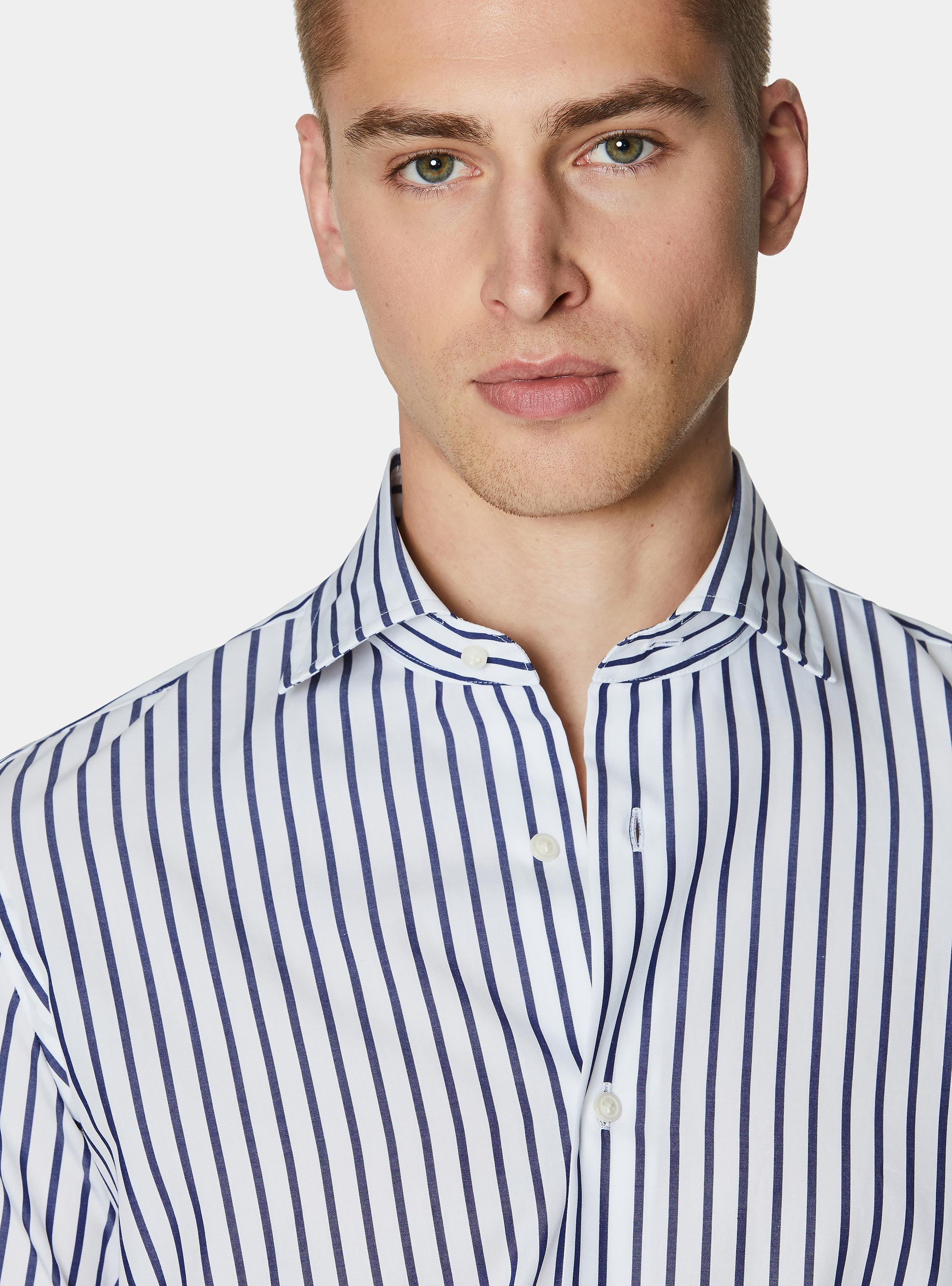 Gestreiftes Hemd aus Baumwollpopeline, BIANCO 0099C