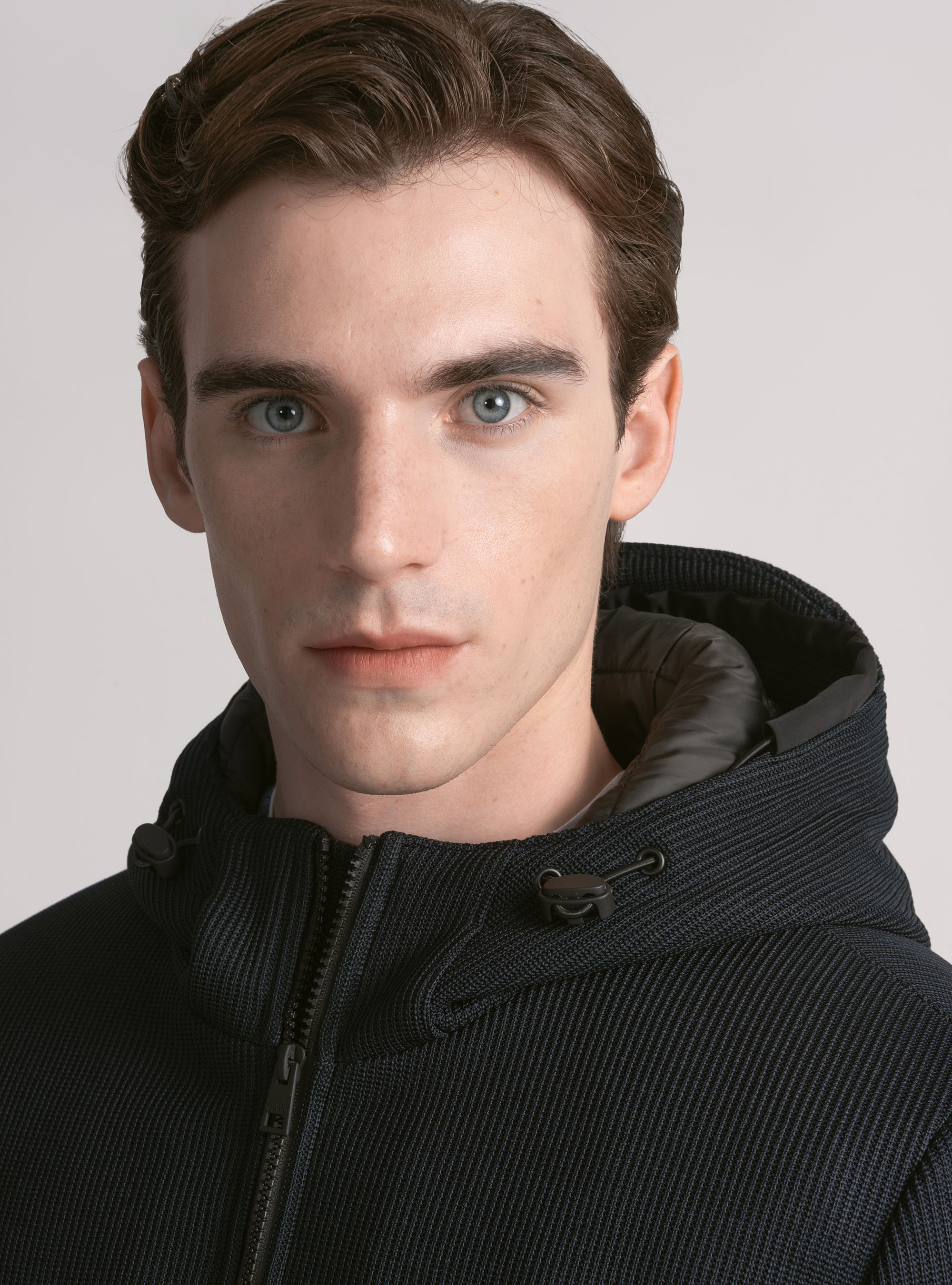 Padded technical jacket with hood, NAVY BLUE