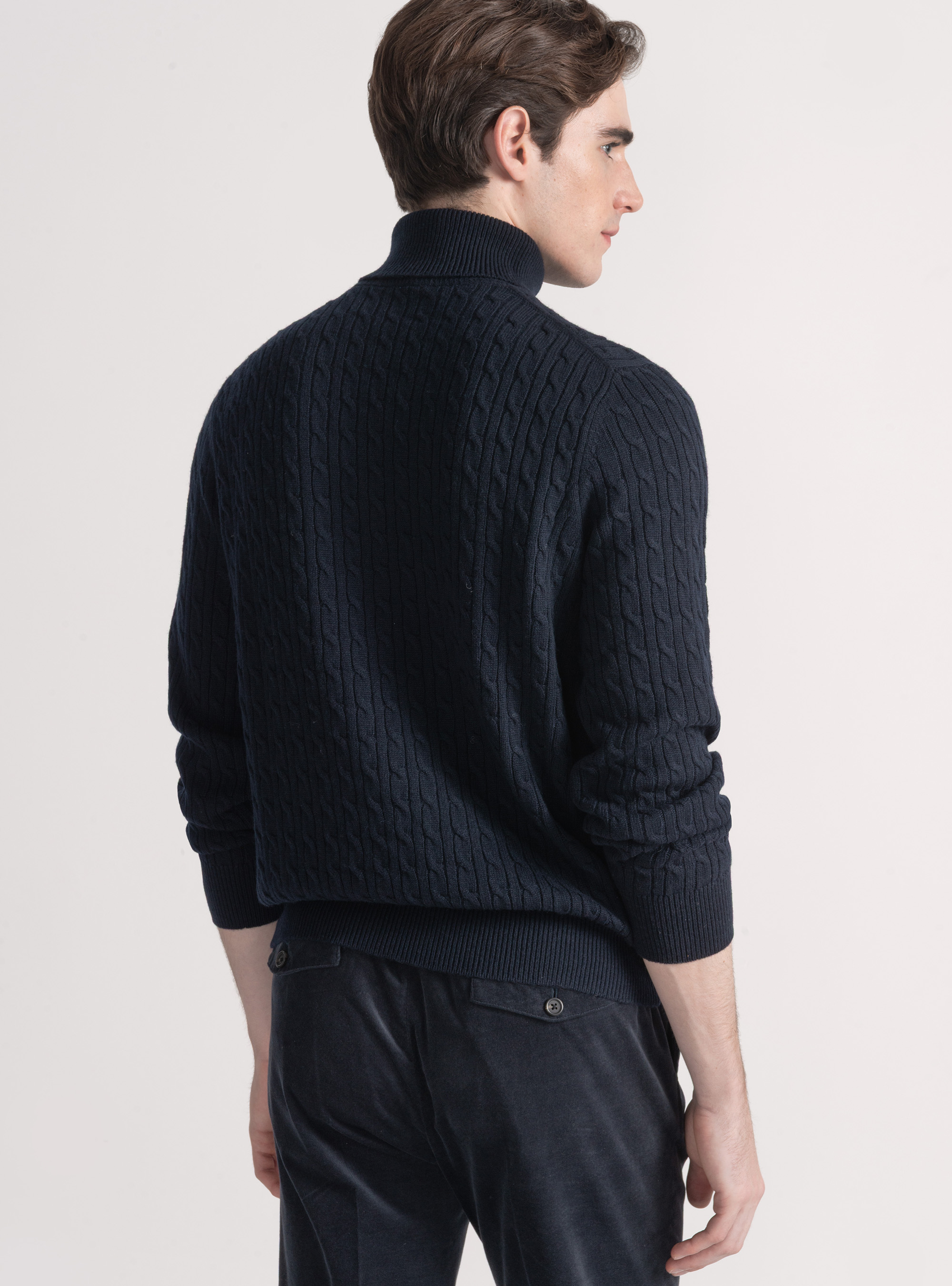 Wool-blend turtleneck sweater with braid, NAVY BLUE