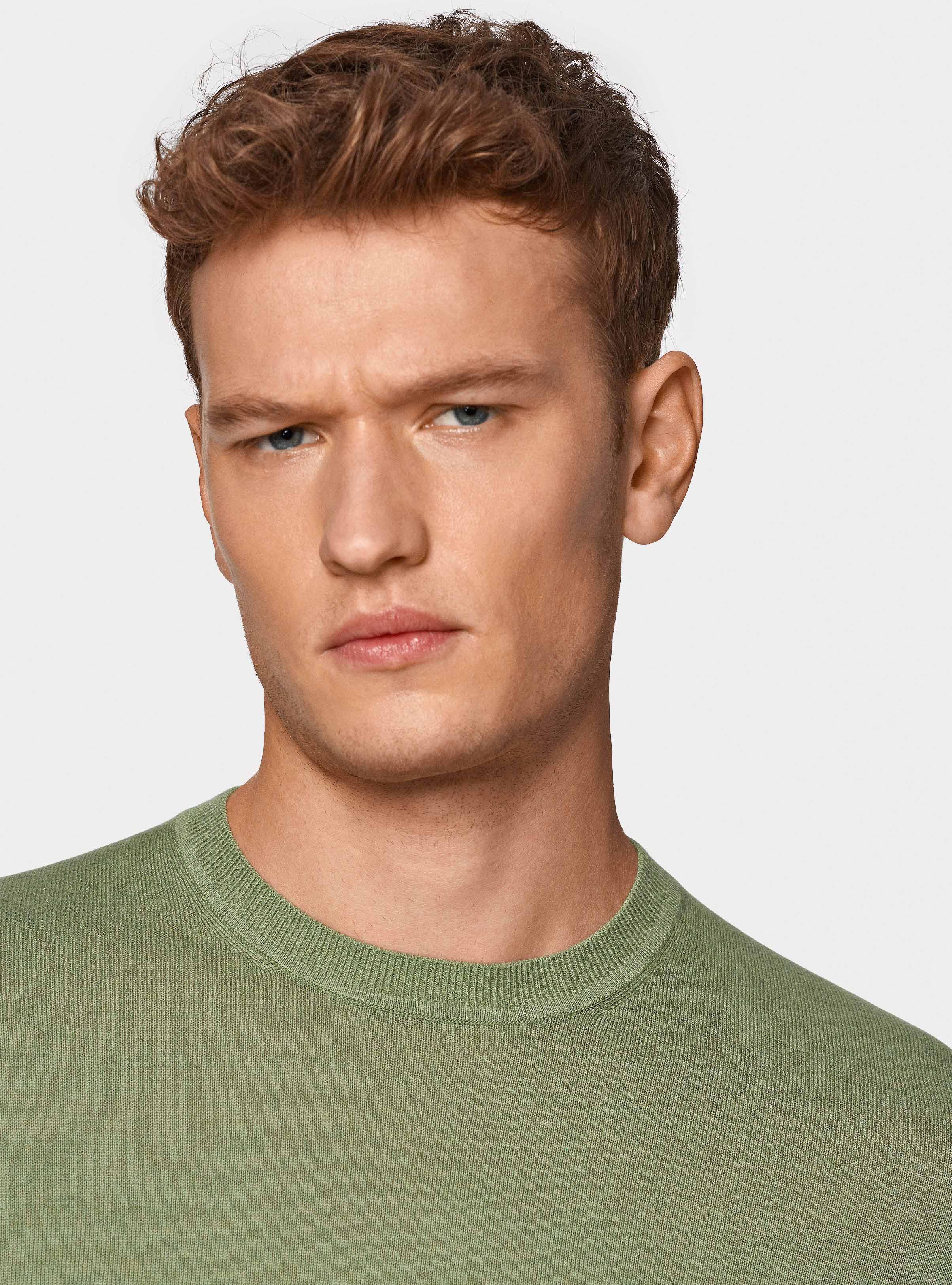 Pullover mit Rundhalsausschnitt aus Baumwolle, Seide und Kaschmir, SALVIA 0602C