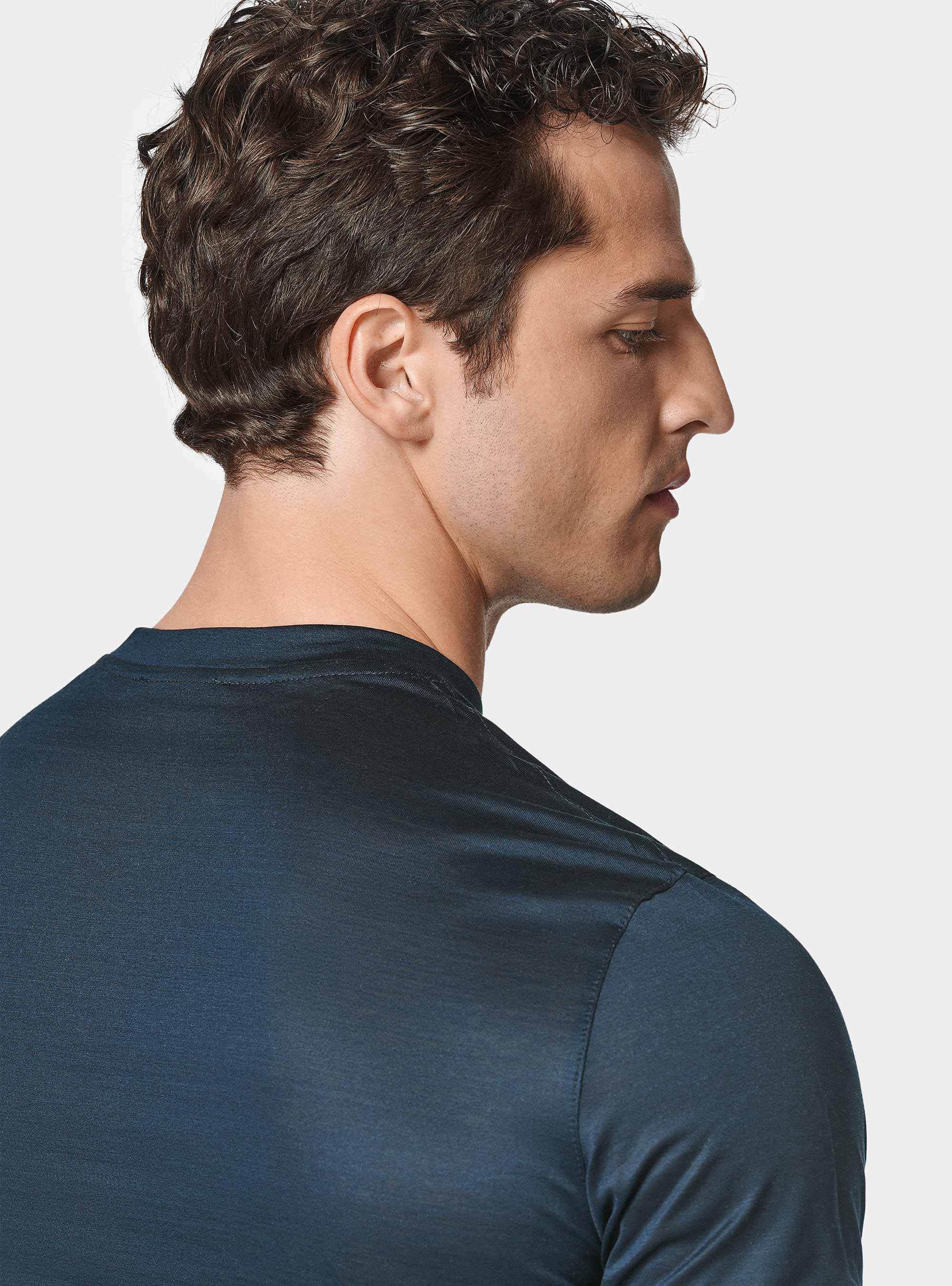 Lisle thread half-sleeved T-shirt, NAVY BLUE