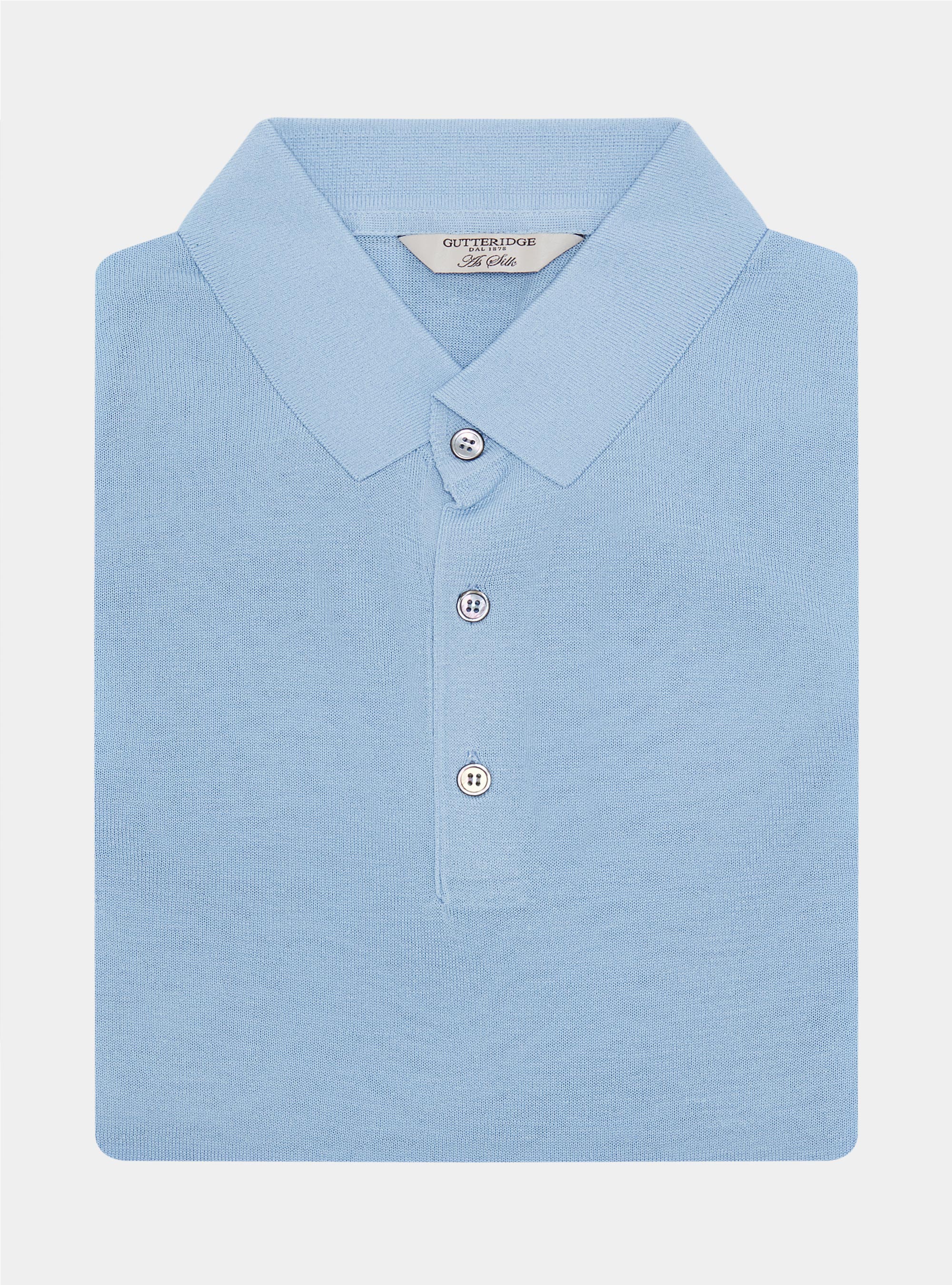 Maglia a polo in cotone e seta, AZZURRO