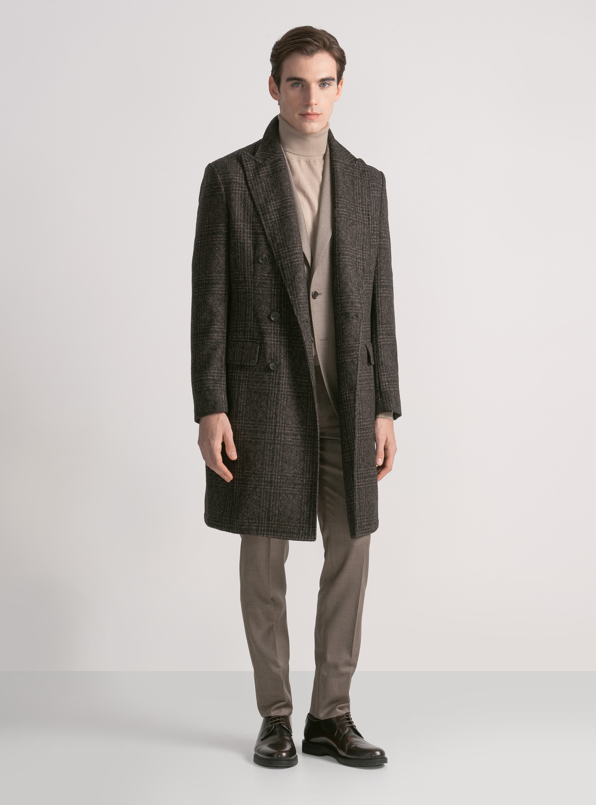 Fancy double-breasted coat in cashmere blend, BROWN